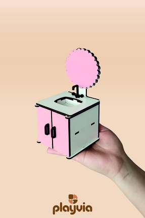 playvia Oyun Evi Minyatür Ahşap Banyo Dolabı