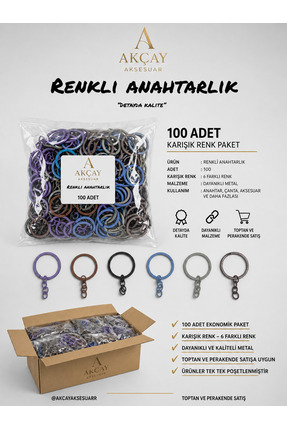 Akçay Aksesuar 100 Adet Zincirli Renkli Anahtarlık Halkası Amigurimi Makrome ...