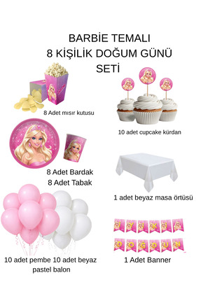 DEHAPARTY Barbie Temalı 8 Kişilik Doum Günü Seti