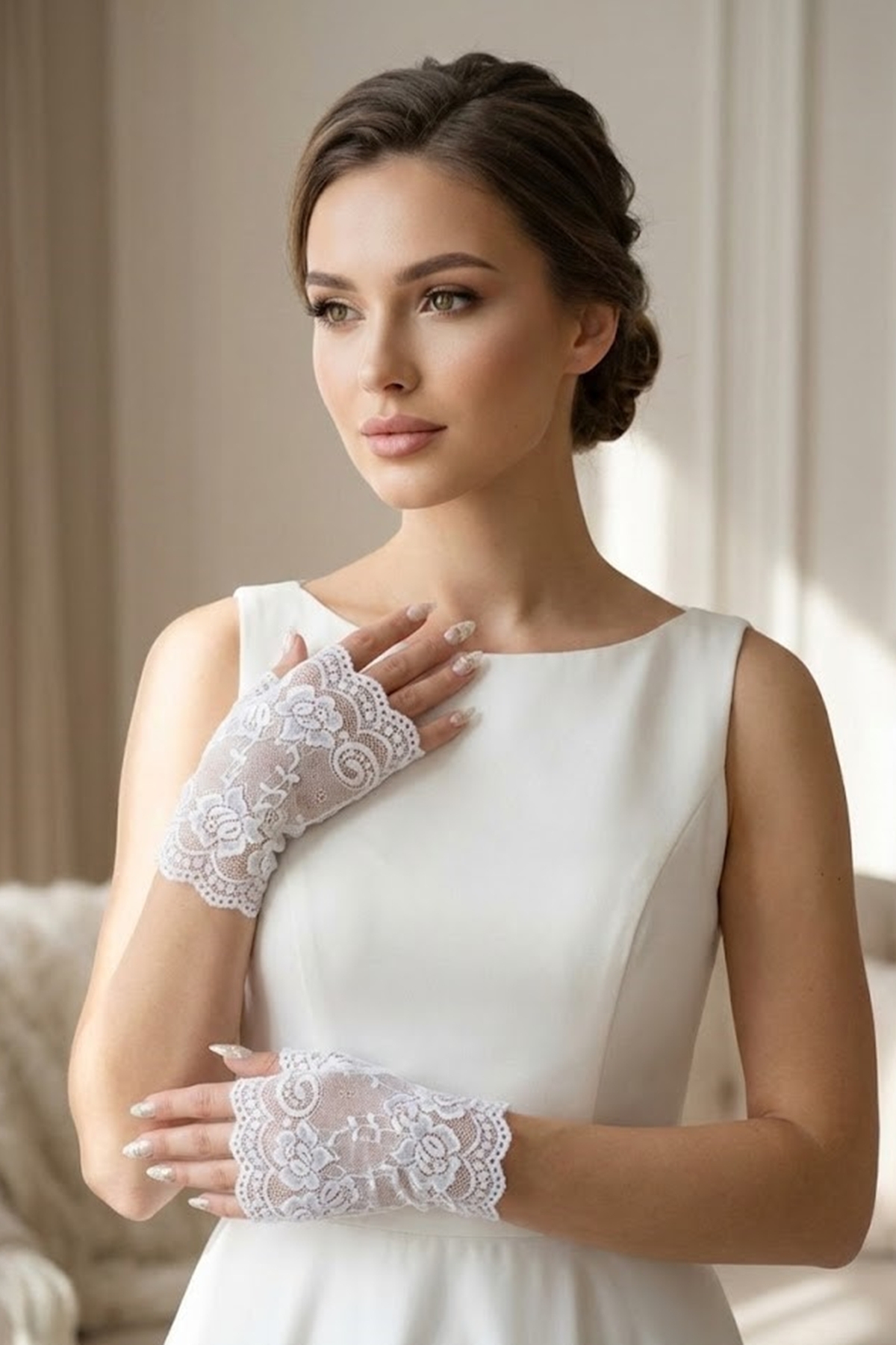 Hobigram Velmirel Lace Beyaz Gelin Eldiveni, Dantel İşlemeli Vintage Şıklık Nikah & Düğün Aksesuarı