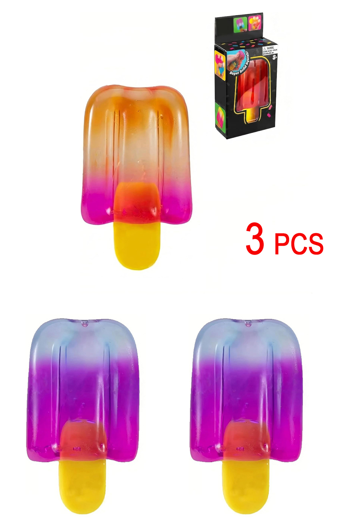 Needoh Popsicle Squishy Toy - Stress Relief Fidget Toy, Sensory Squeeze 3PCS Ball for Kids & Adults, Portable Anxiety Relief Popsicle