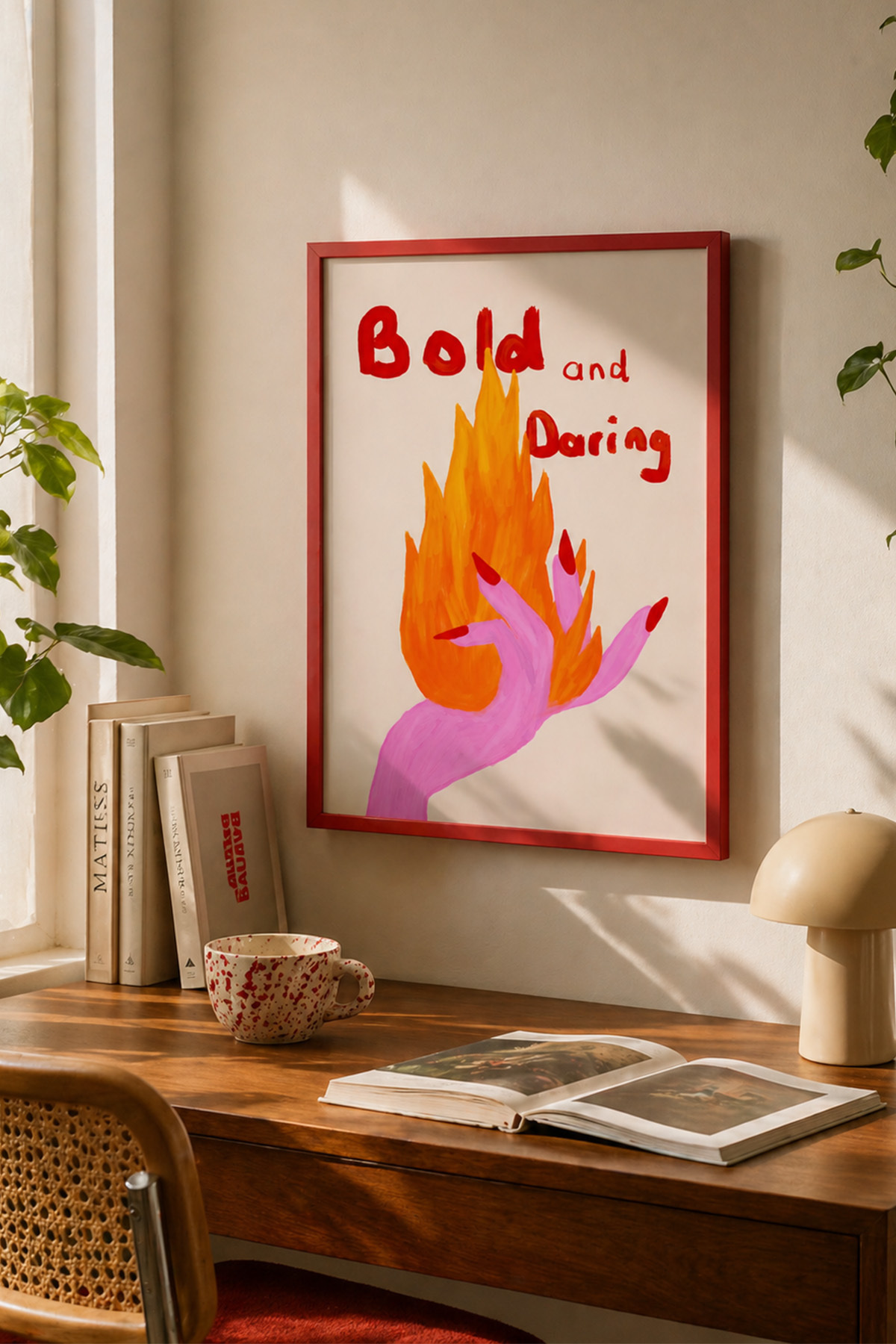 Kırmızı Alev Tablo Poster Modern Sanat Duvar Dekoru Bold and Daring Yazılı Çerçevesiz