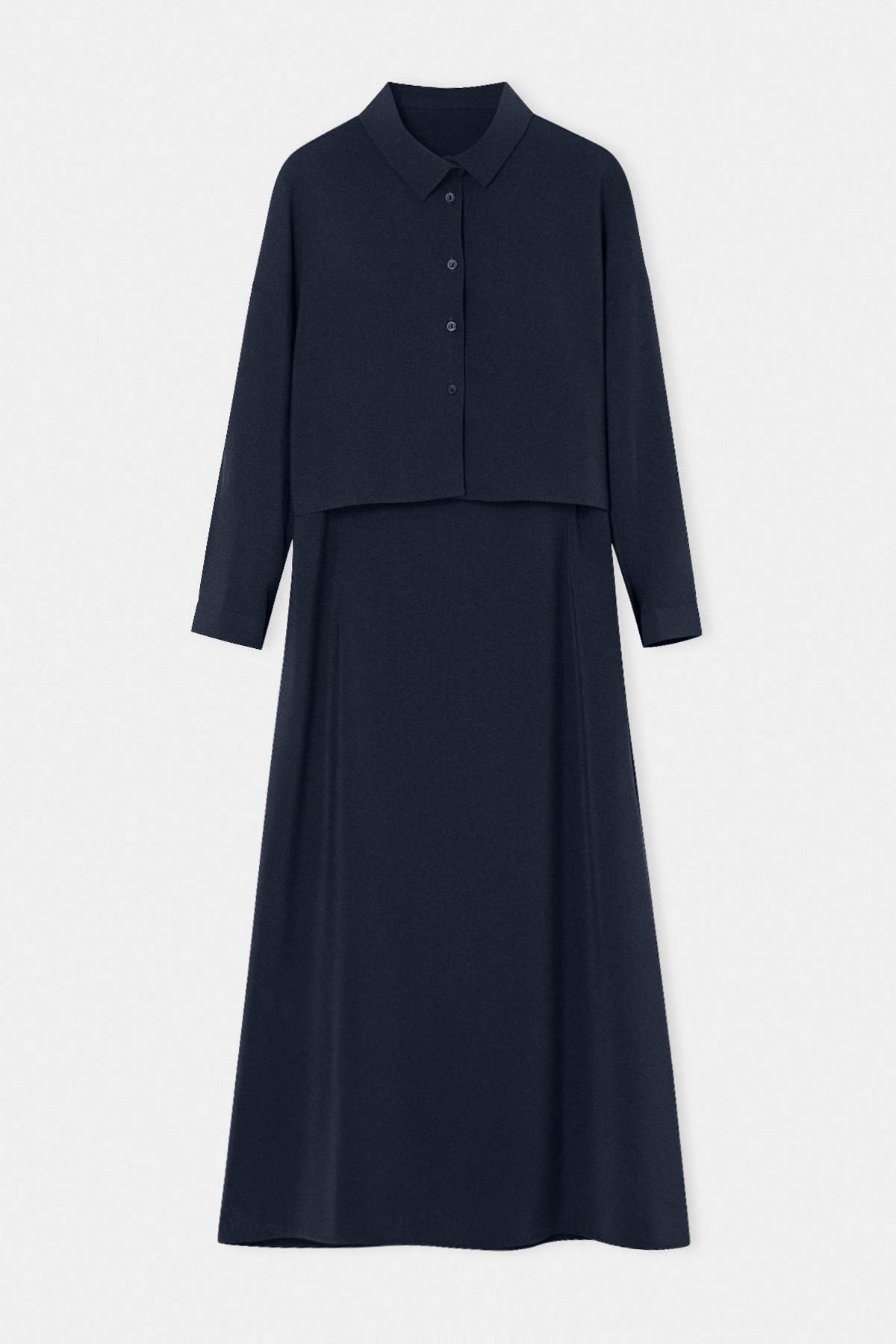 Drop by Trendyolmilla Lacivert Crop Gömlekli Askılı Elbise TDRSS26EL00054