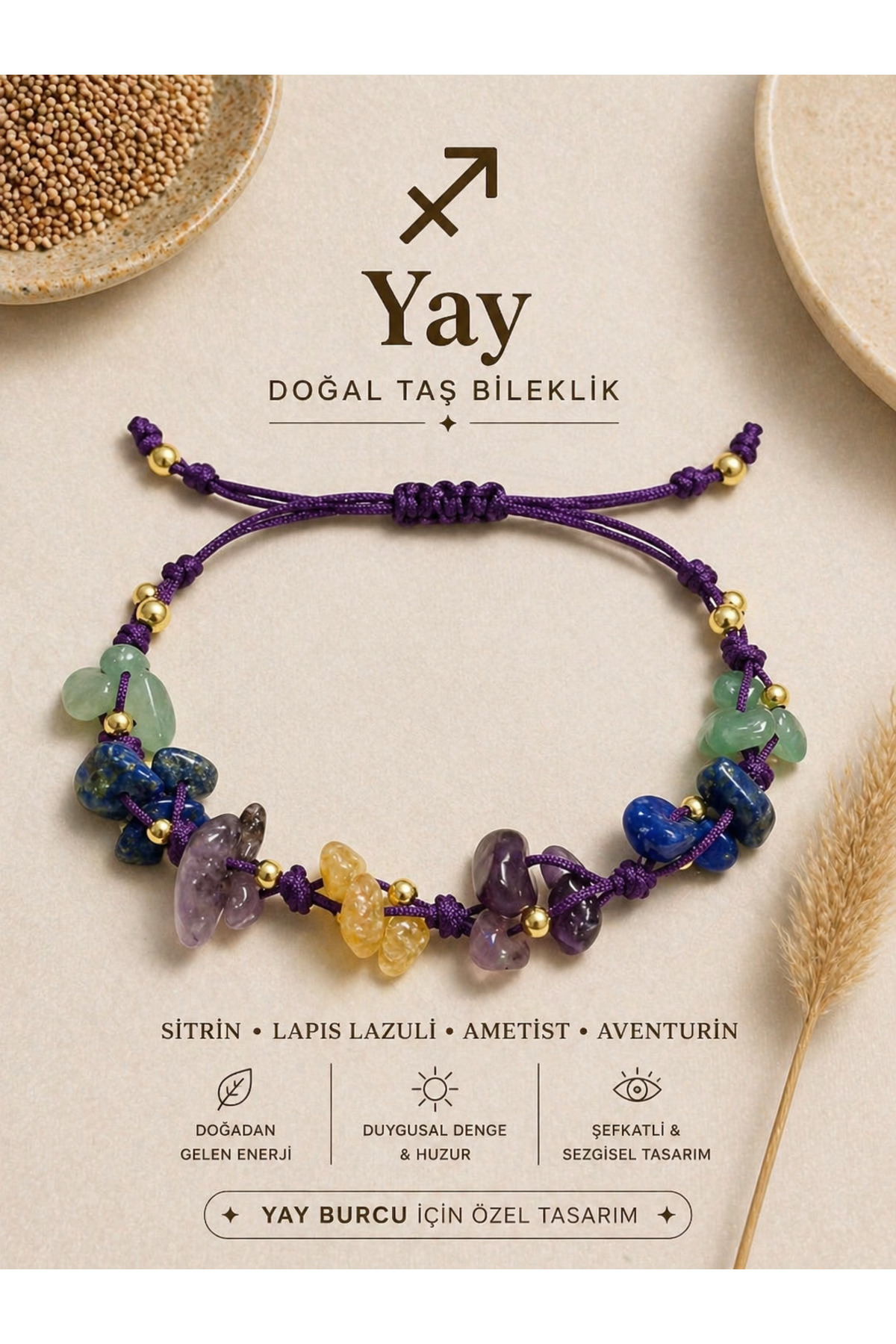 Sagittarius Real Natural Stone Knitted Bracelet - Amethyst, Citrine, Lapis Lazuli, Aventurine