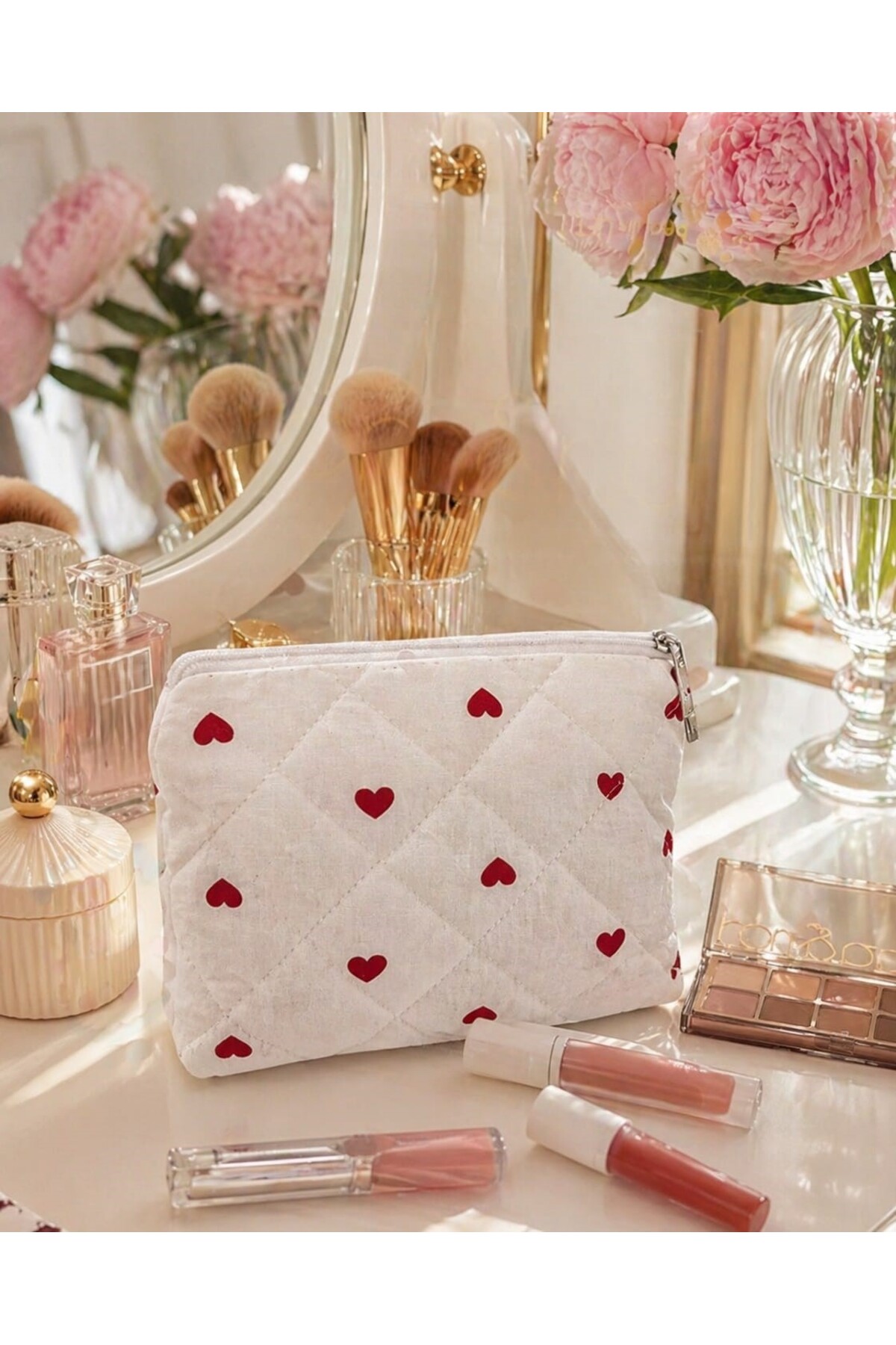 Kalpli Kare Mini Makyaj Çantası – Cüzdan Tipi Fermuarlı Organizer — صورتی NTL-LVHRT-MINI01-GRP