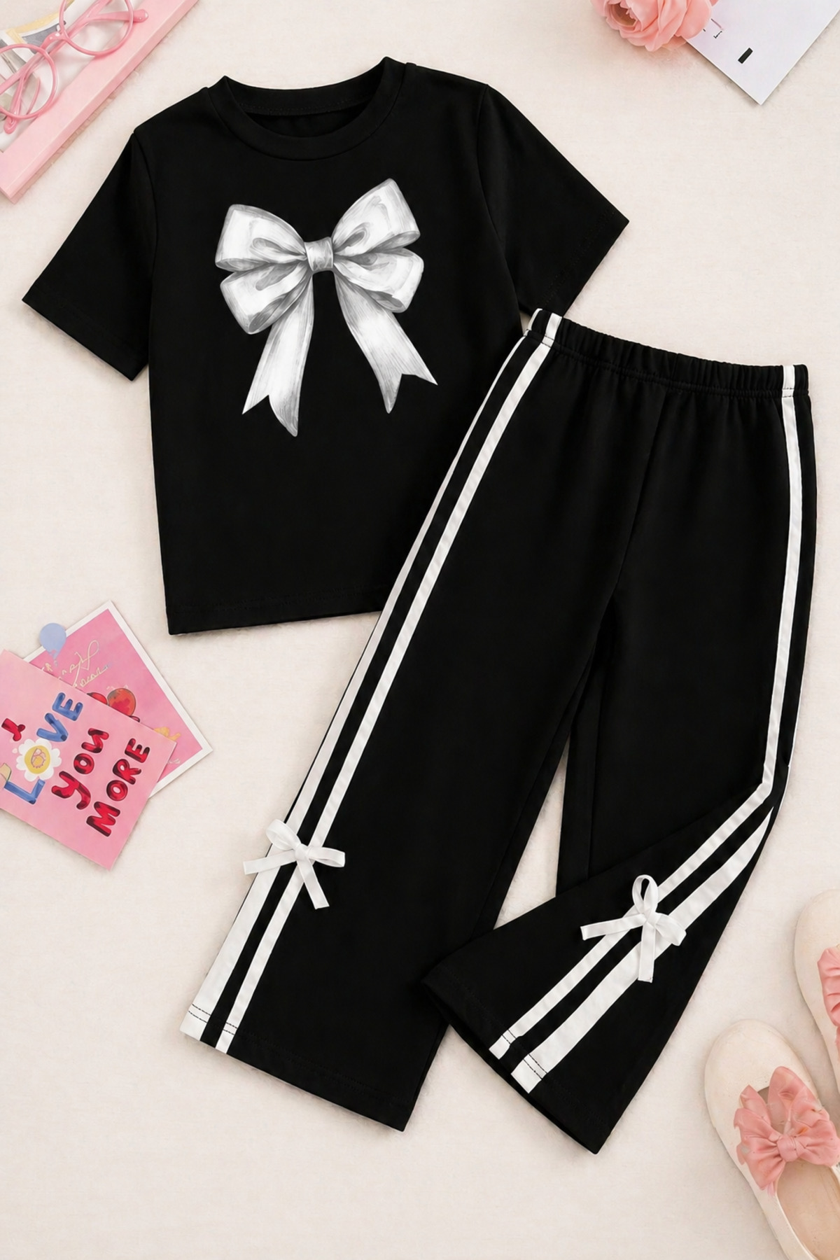 Trend Sizde Σετ φόρμας για κορίτσια με λεπτομέρεια φιόγκου – Άνετο καθημερινό...