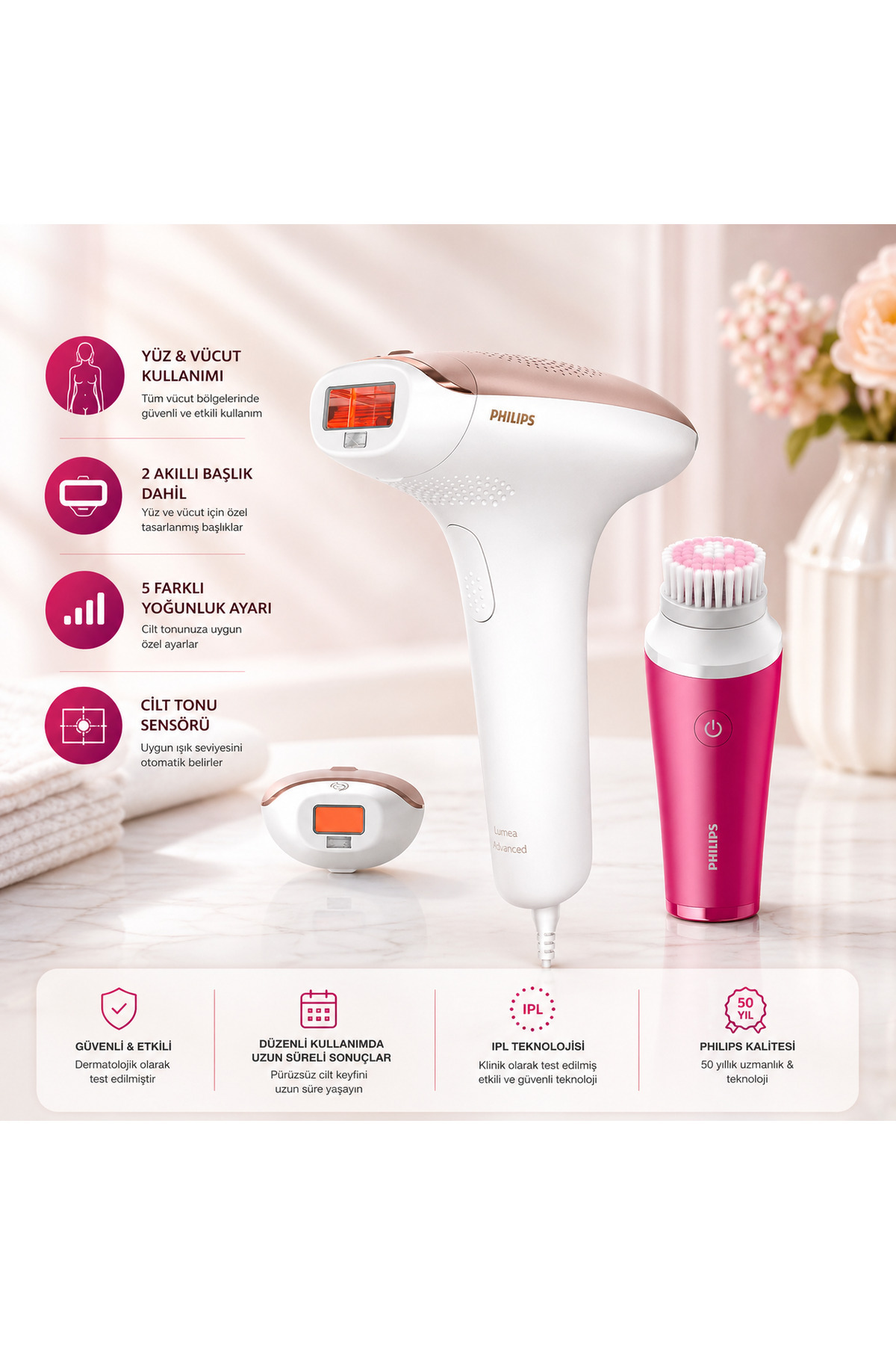 Philips Uv Filtreli Akıllı Ipl Epilasyon Cihazı 5 Farklı Enerji Seviyeli Yüz Temizleme Cihazı Hediyeli - Fiyatı, Yorumları