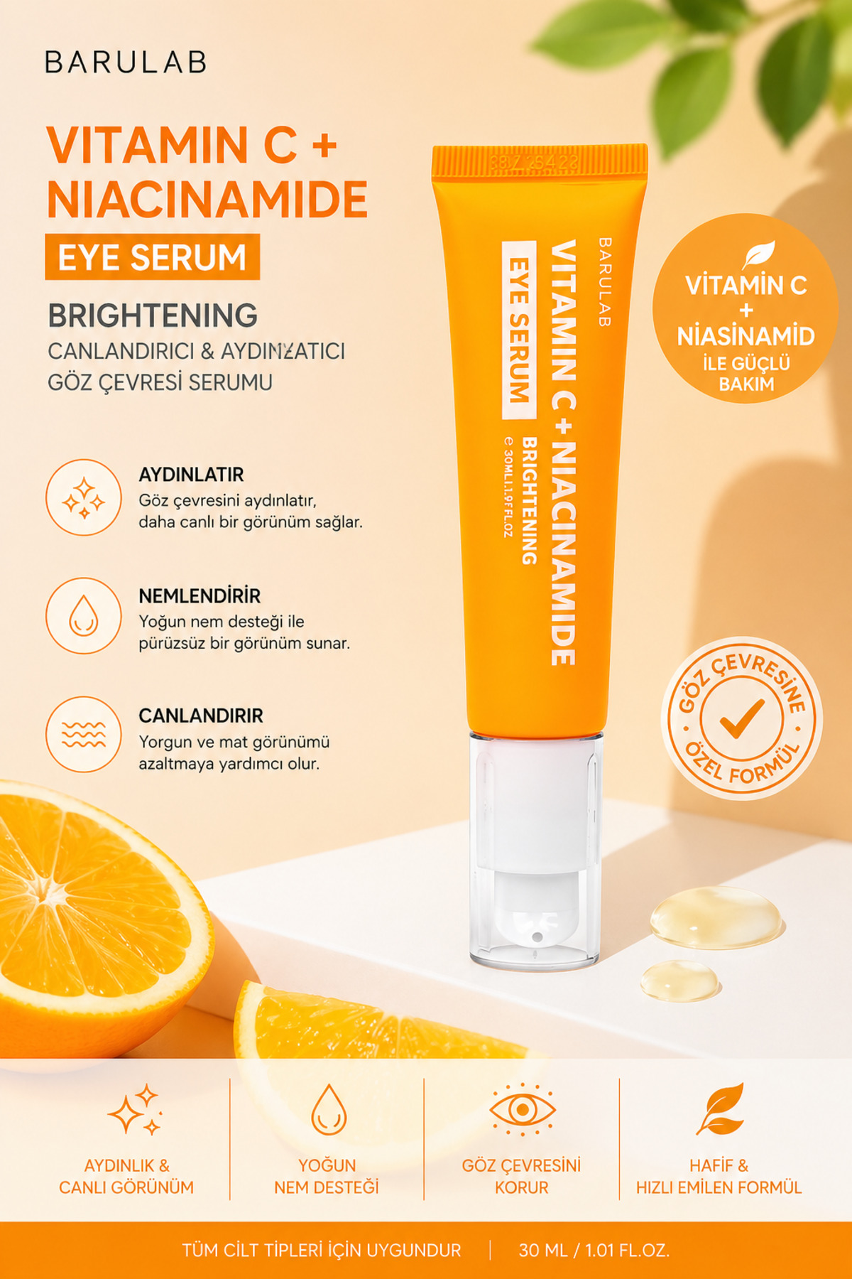Barulab Vitamin C + Niacinamide Aydınlatıcı Göz Çevresi Bakım Serumu 30 ml — BRB49
