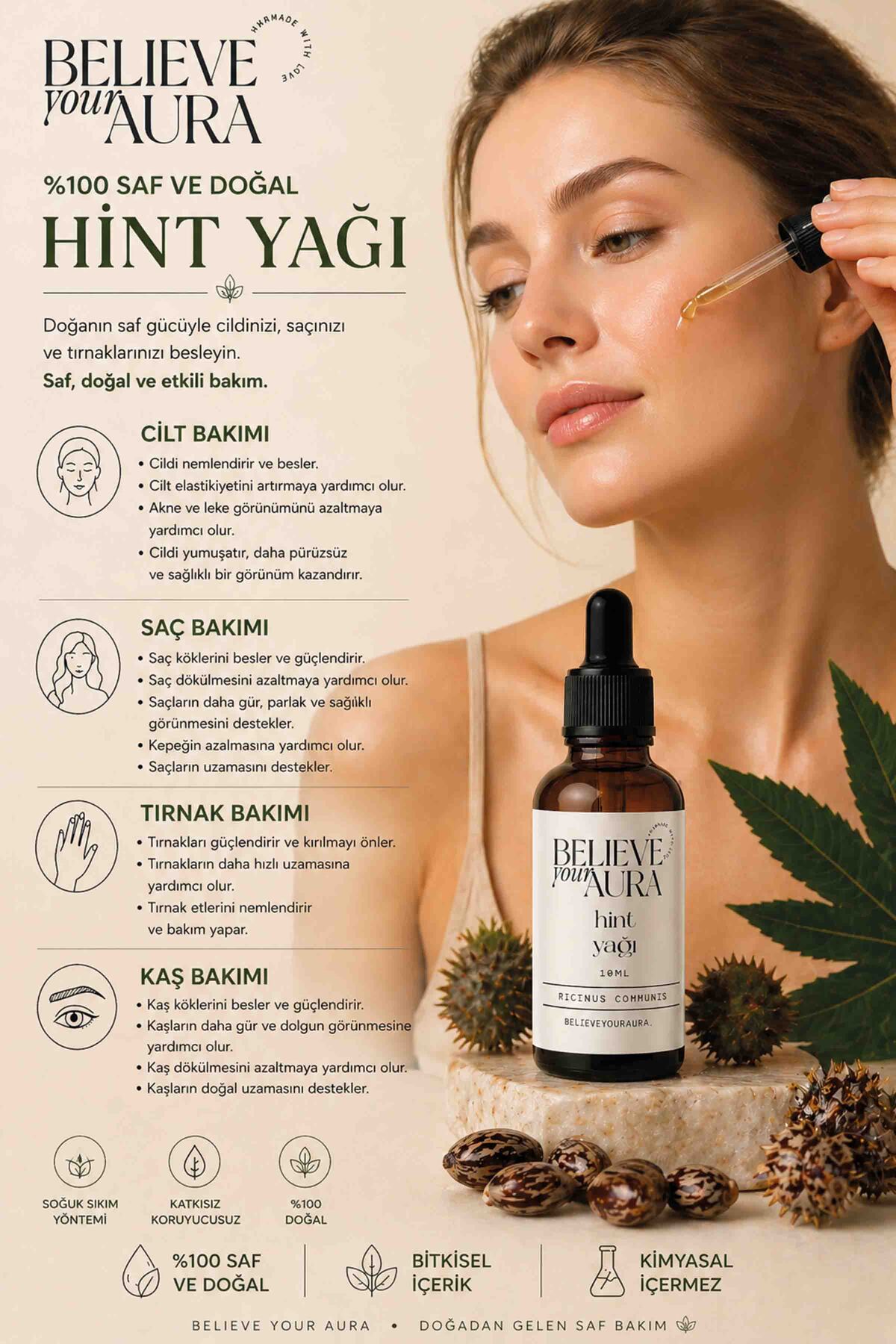 Hint Yağı - %100 Saf Ve Doğal Cilt Ve Saç Bakım Yağı - Castor Oil - 10 ml — ATYHNT — تصویر 4 از 9