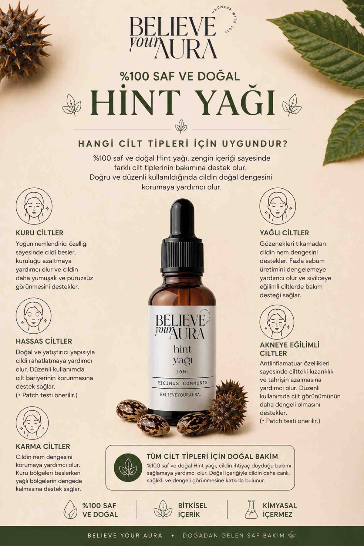 Hint Yağı - %100 Saf Ve Doğal Cilt Ve Saç Bakım Yağı - Castor Oil - 10 ml — ATYHNT — تصویر 6 از 9
