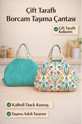 Savek El Yapımı Borcam Taşıma Çantası 50x70 cm – Yeşil Çiçek Desenli, Bağcıkl...