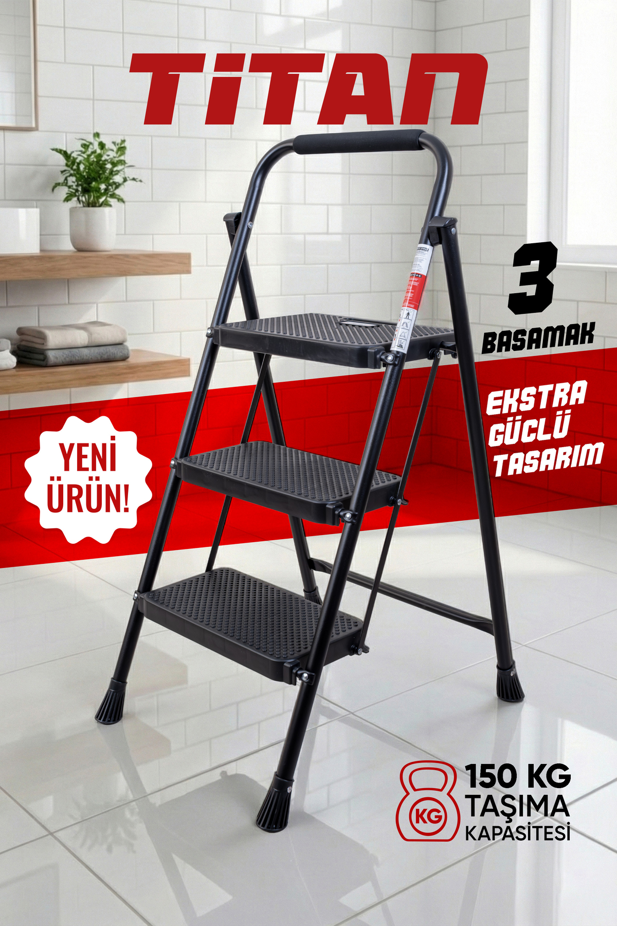 Titan 3 Step EXTRA STRONG CUSTOM DESIGN Wide Step Ladder