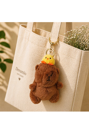 DREAMIOGIFTANDBOX Sevimli Kapibara Peluş Anahtarlık Civciv Capybara Figürlü Ç...