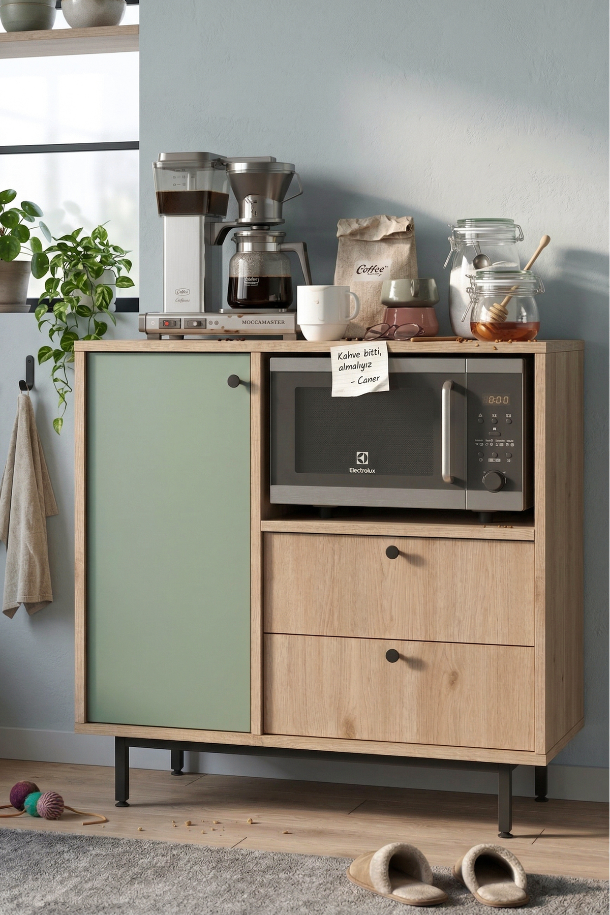 Royce Series Coffee Corner Multipurpose Cabinet Kitchen Cabinet Basket-Linden Green RE1-SY