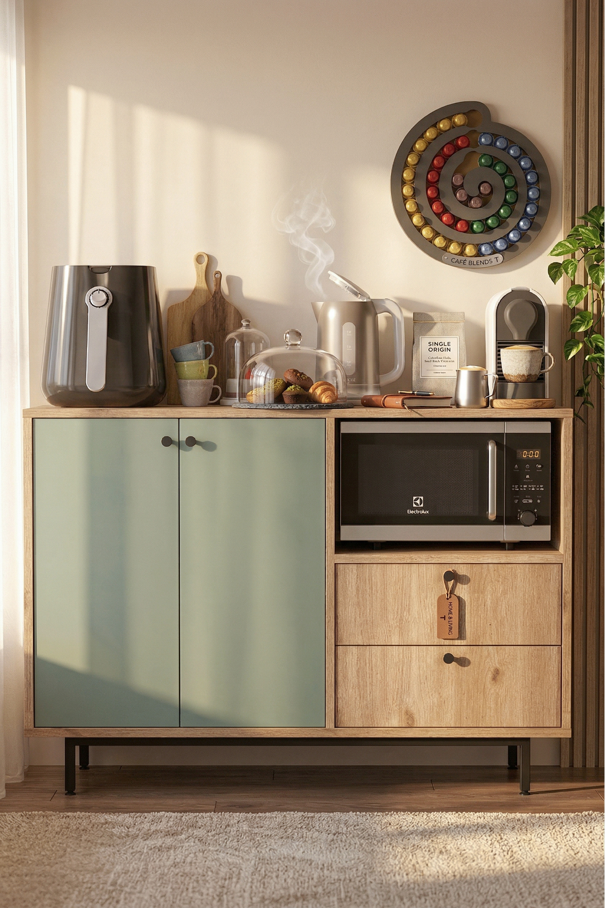 Royce Series Coffee Corner Multipurpose Cabinet Kitchen Cabinet Basket-Linden Green RE2-SY