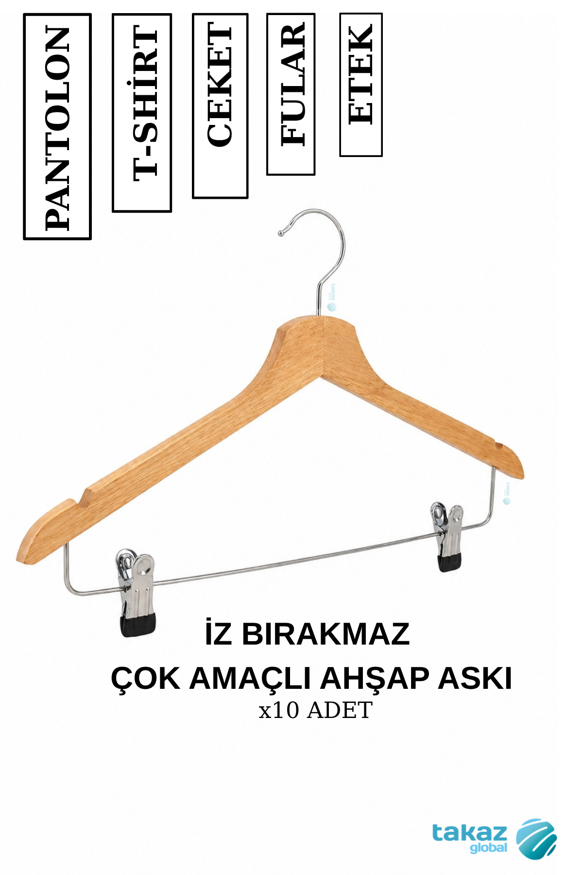 Takaz Global Takım Askısı Ceket Etek Pantolon Kıskaçlı 10 ADET 720503
