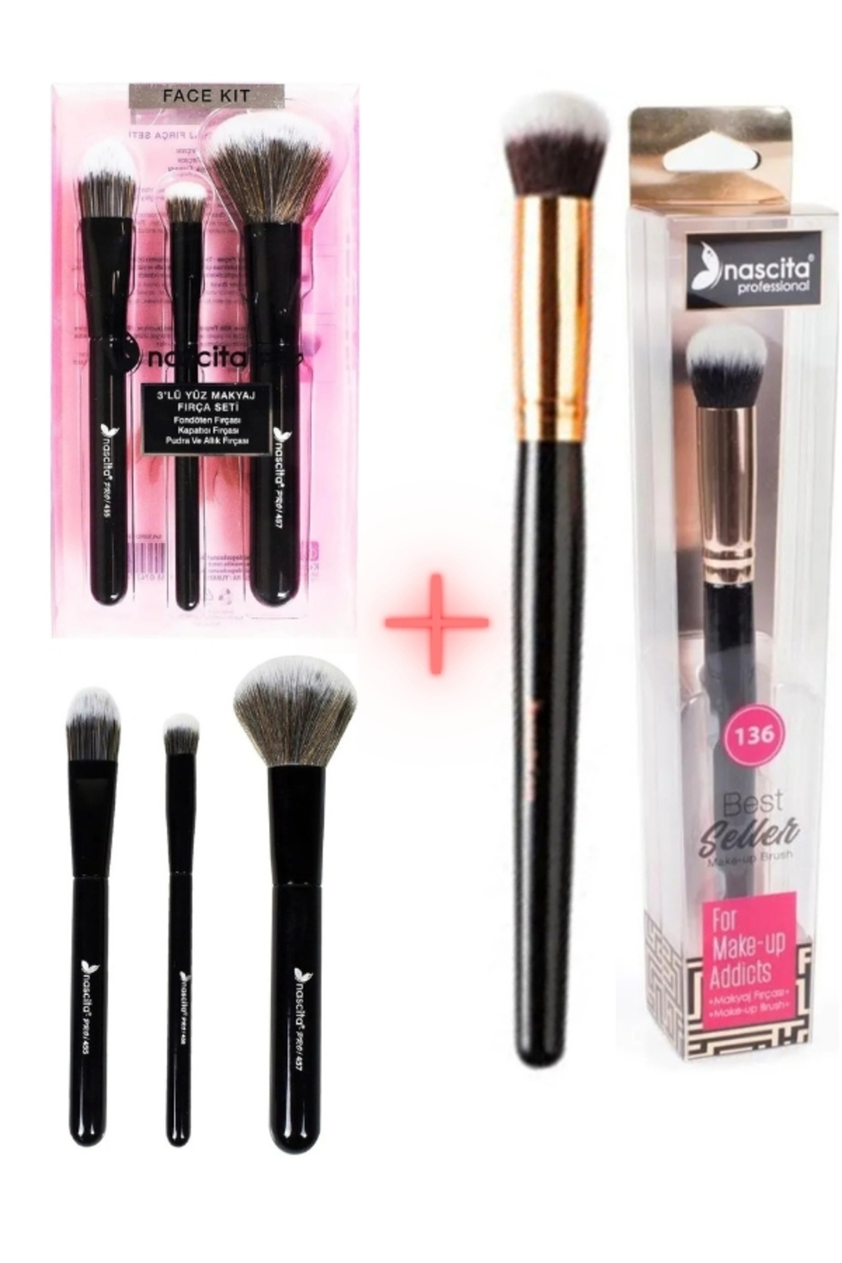 ست سه تکه برس آرایشی مشکی NASBRUSHSET 101 + برس کانسیلر بیضی NASBRUSH 136 — SET101+BRUSH136 — تصویر 4 از 4
