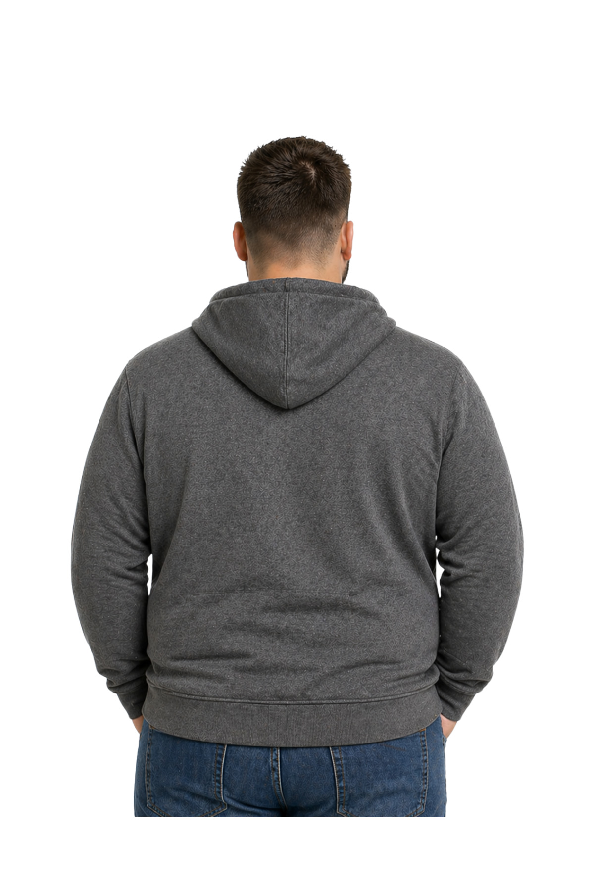 BattalModa Erkek Büyük Beden Antrasit İki İplik Kapüşonlu Fermuarlı Hırka 3XL-4XL-5XL-6XL-7XL-8XL görsel 3