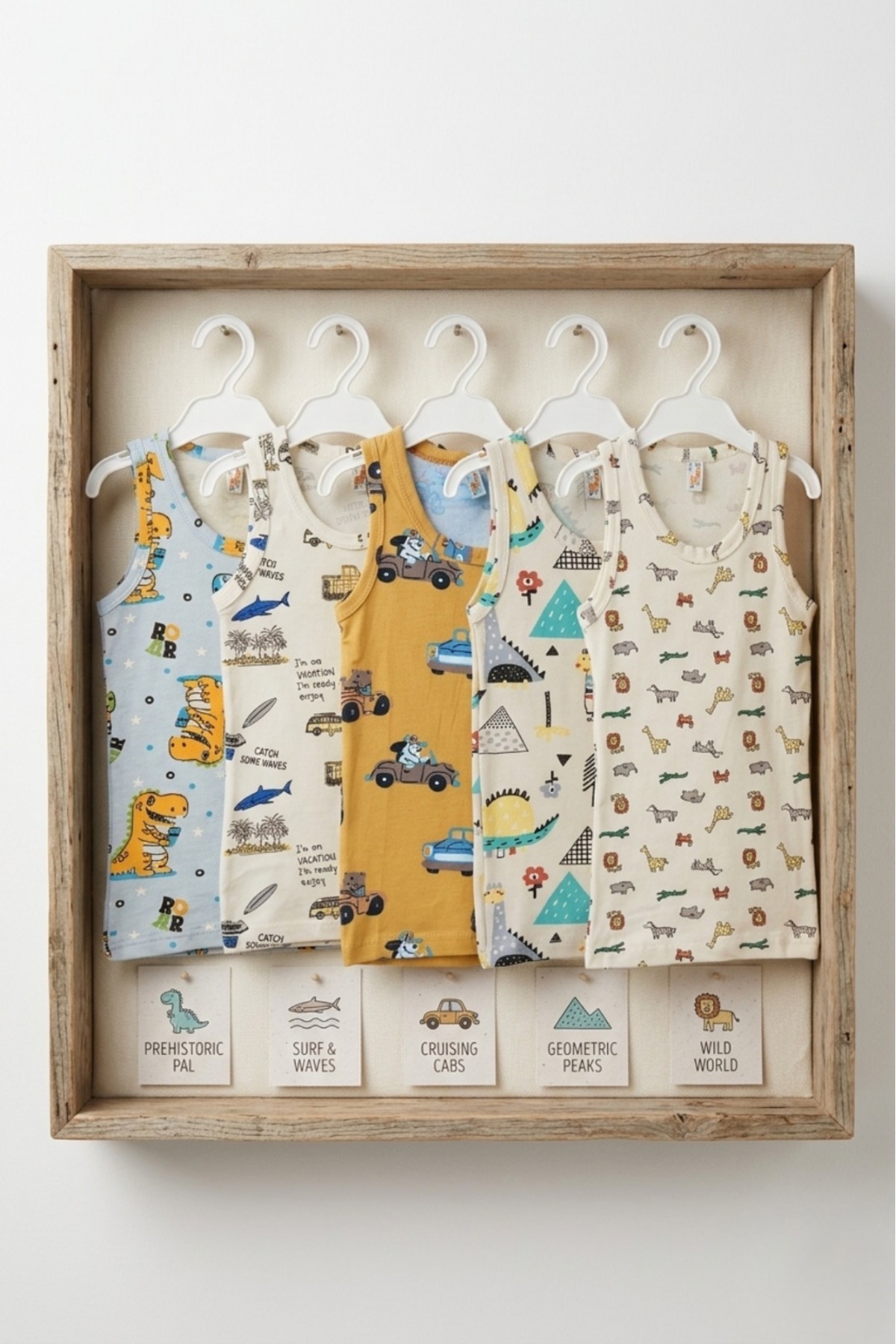 Boy 95% Cotton DİNO Pattern 5-Pack Singlet