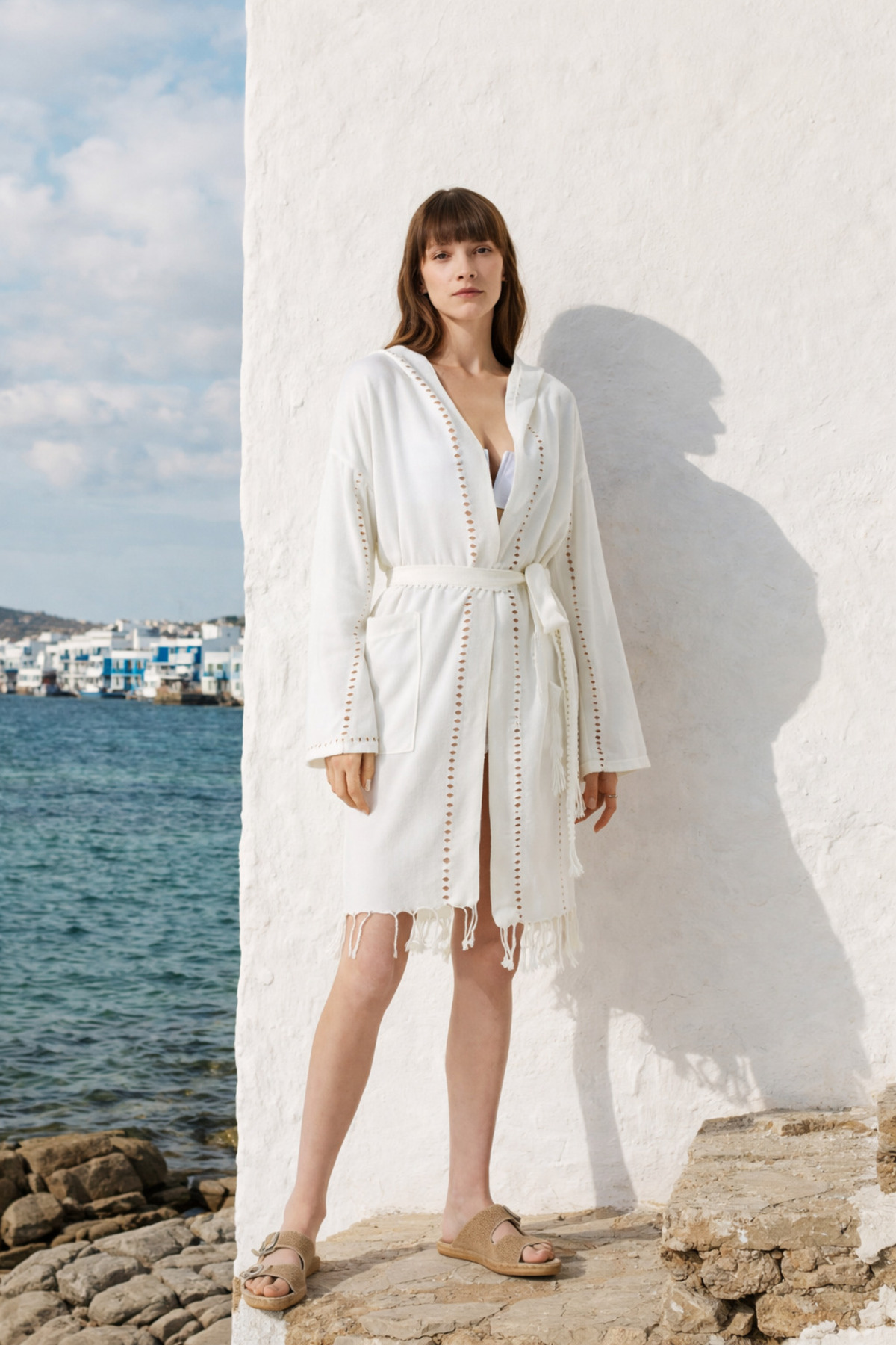 Serene Peshtamal Bathrobe - Brown Knit Openwork