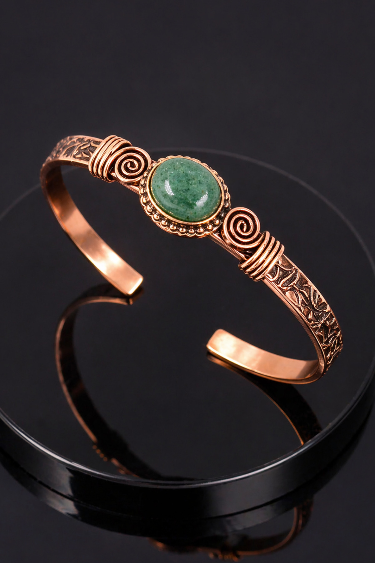 Women's Copper Bracelet Bracelet Green Agate Natural Stone with Quartz Stone and Metal Box