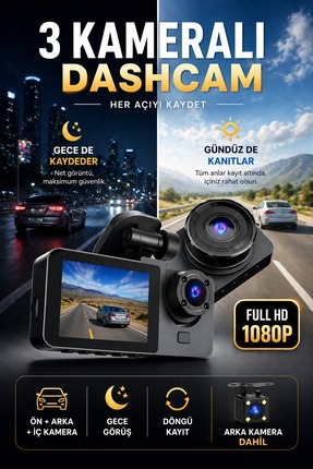 SEYUTECH Araç İçi Hd Kamera 3 Kameralı Wifi Özellikli 1080P Full Hd Gece Görü...