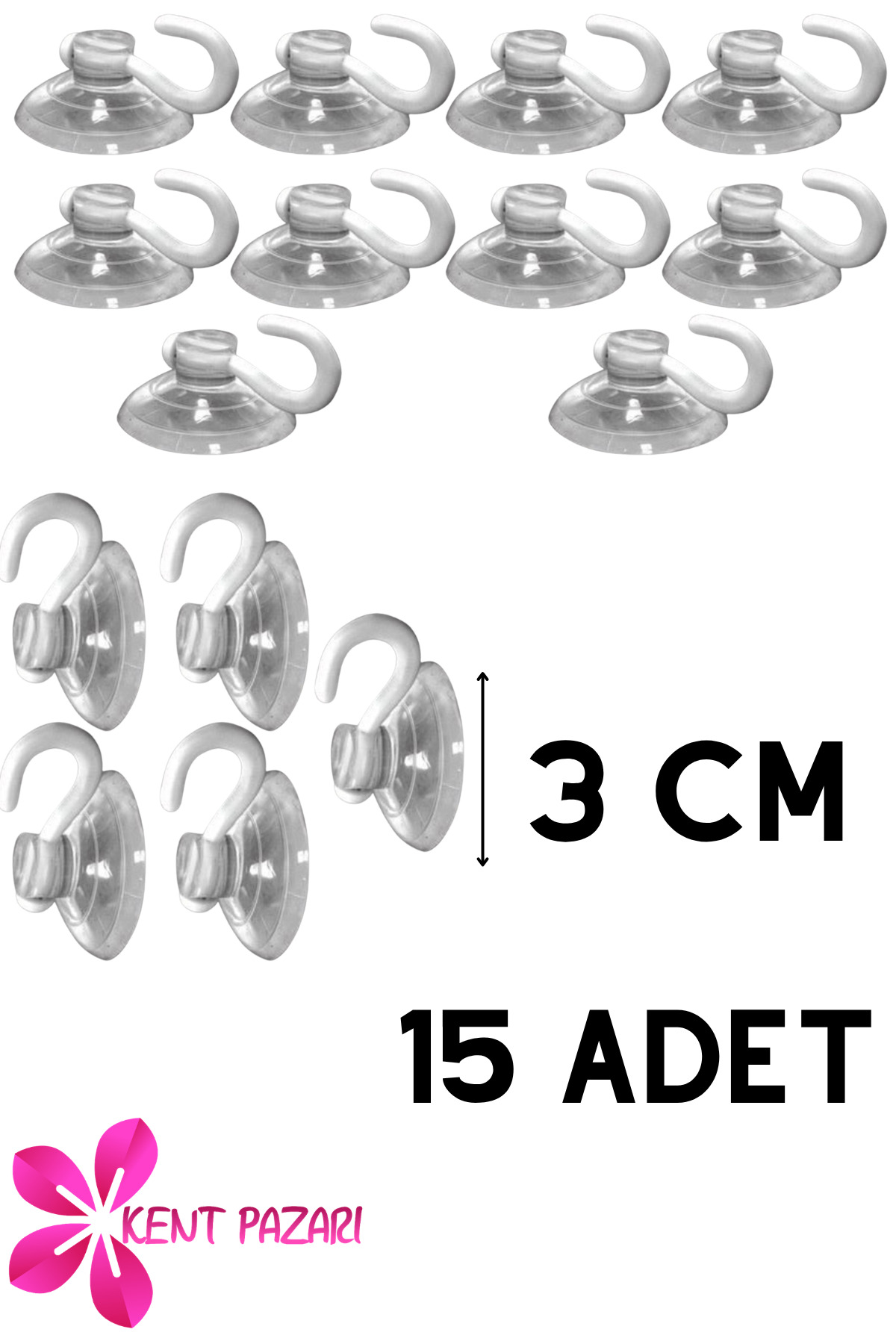 Hooked Glass Suction Cup 3 cm- (15 Pieces )Transparent Suction Cup Hanger Kiss Hanger