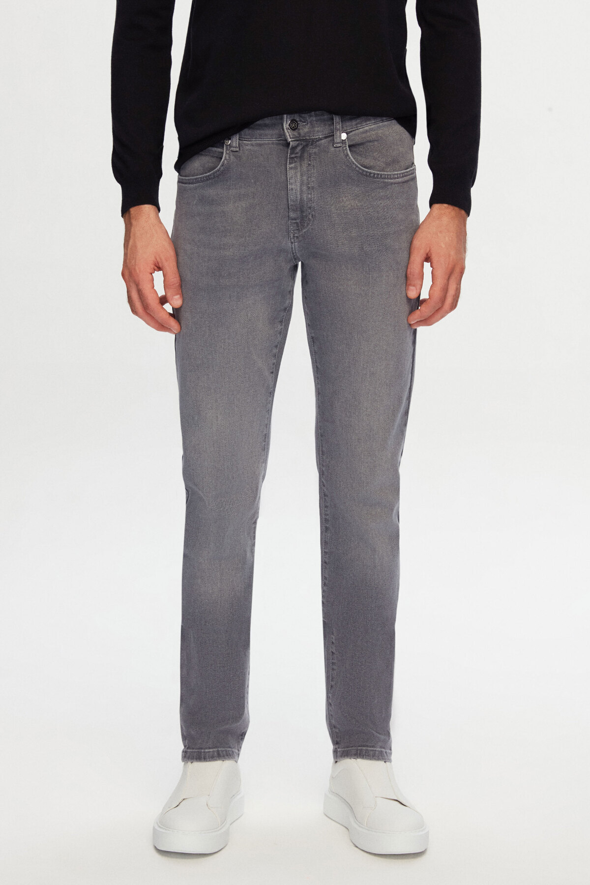 D'S Damat Slim Fit Gri Düz Boru Paça Denim Pantolon