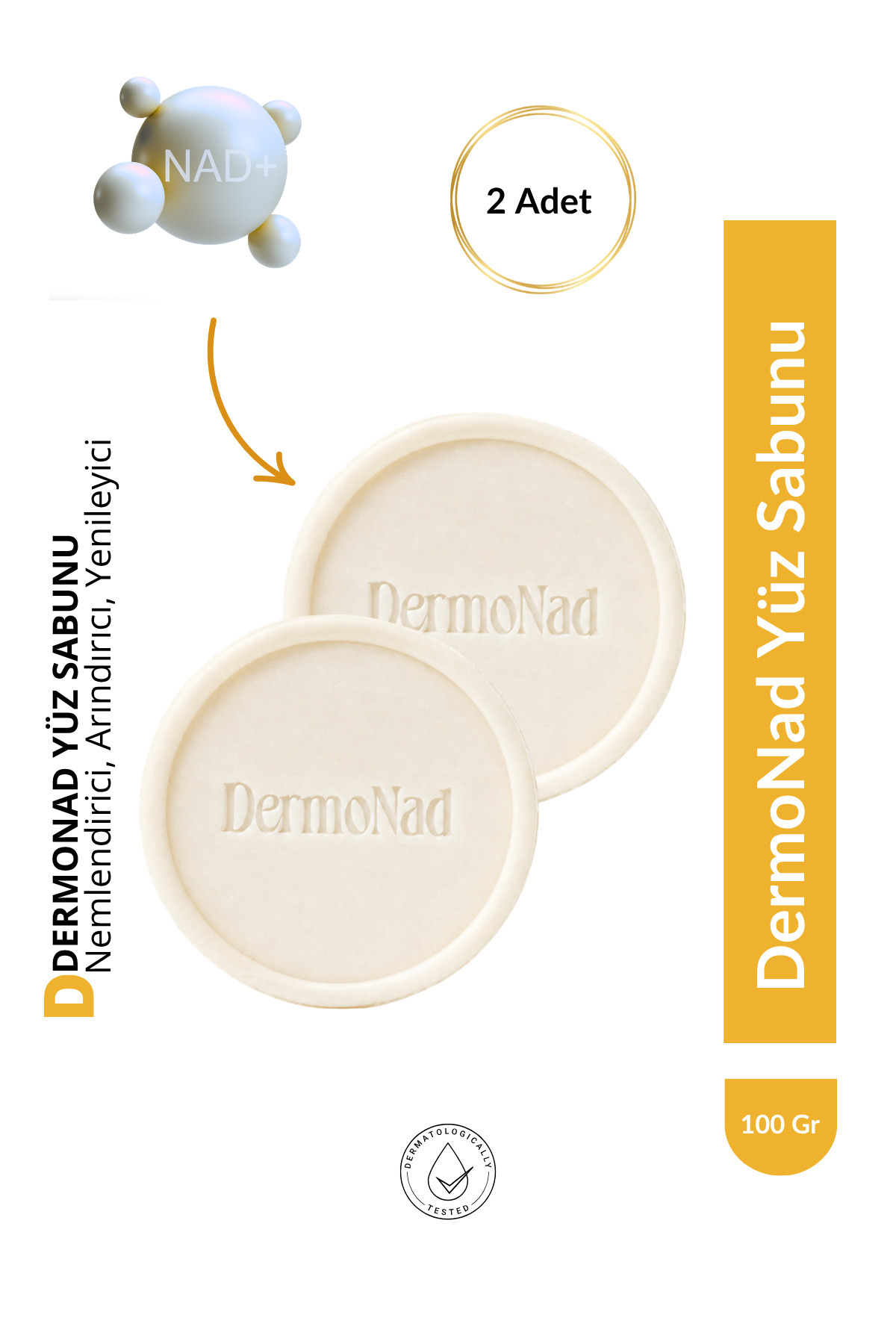 DermoNad NAD+ Yüz Sabunu Leke Karşıtı, Aydınlatıcı (NAD+, Hyalüronik Asit, Niasinamid, Vitamin E) 100 ML 2 ADET — DNS001