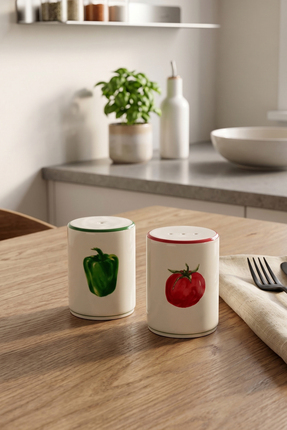 Rakle x Bengi Kurtcebe Pomodoro Stoneware 2'li Tuzluk-Biberlik Seti 6 cm