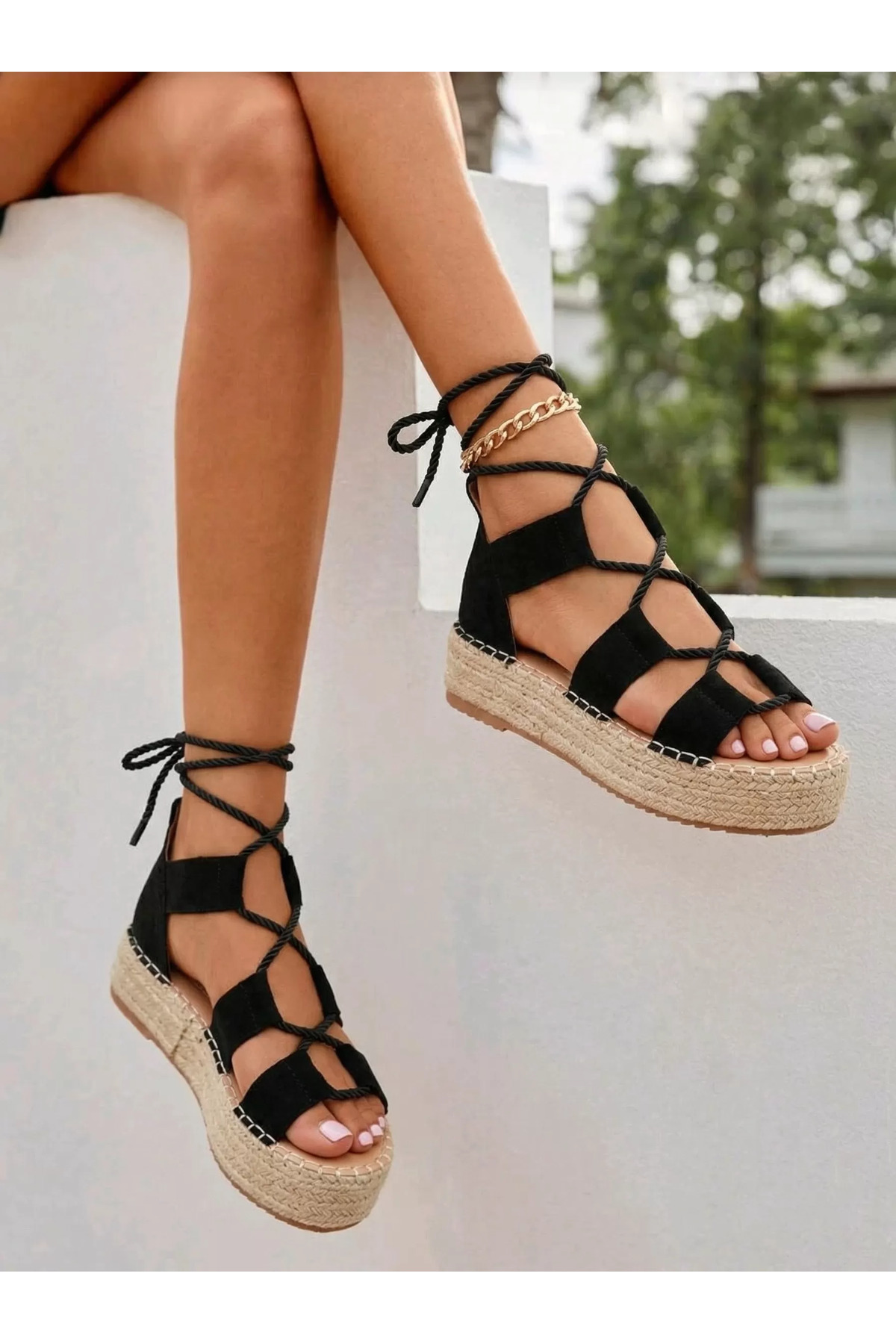 Zaira Sandale cu platforma dama negre din piele ecologica intoarsa Miha #24788