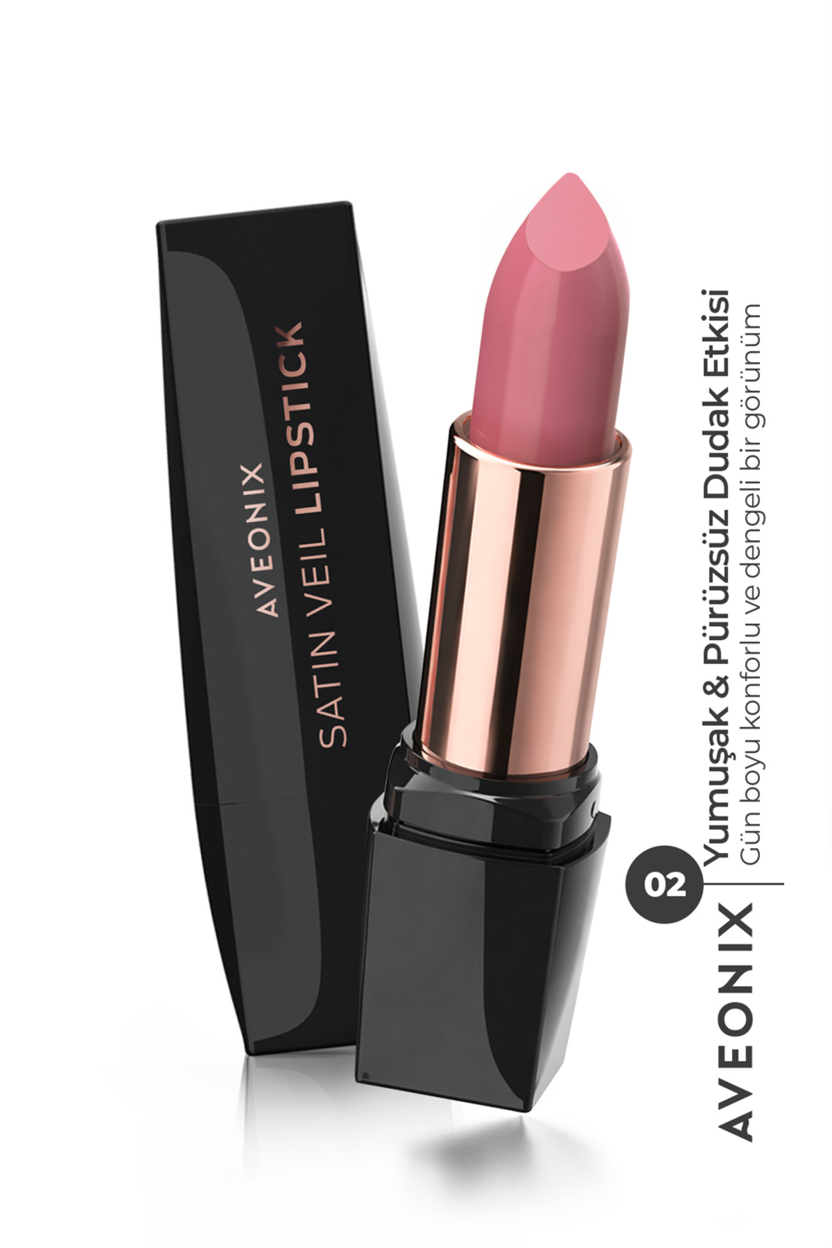 AVEONIX Satin Veil Yarı Parlak Ruj 02 Uzun Süre Kalıcı Pürüzsüz Dolgun Dudak Etkili Lipstick - Fiyatı, Yorumları