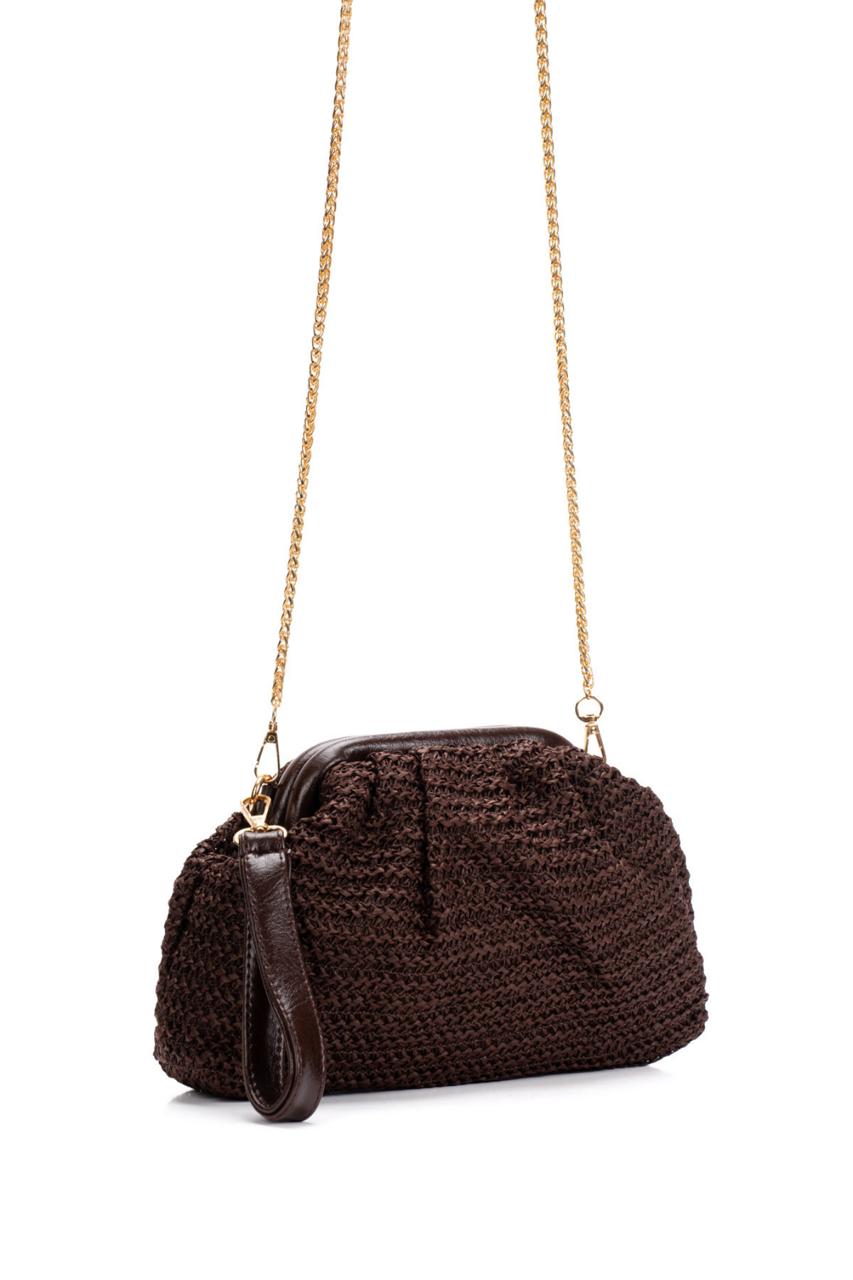 Women Scholarship Straw Bag Portfolio Clutch Bitter Coffee Shoulder Bag Bitter Coffee Straw Bag with Hand and Shoulder Strap