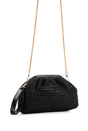 Adelina Bags Kadın Burslu Hasır Çanta Portföy Clutch Siyah Omuz Çantası El ve...