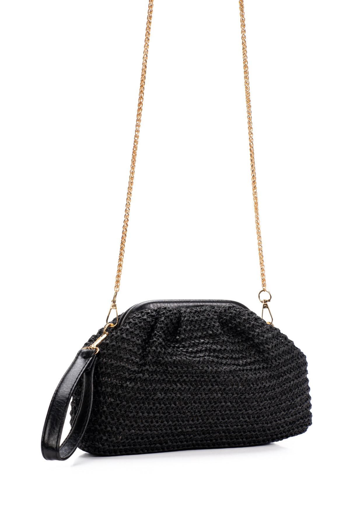 Women Scholarship Straw Bag Portfolio Clutch Black Shoulder Bag Black Straw Bag with Hand and Shoulder Strap