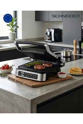 Schneider 2000W Izgara ve Tost Makinasi - Tam Açılır ve Dijital Göstergeli