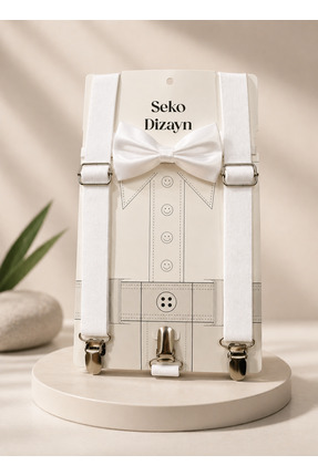 Seko Dizayn 1-14 Yaş 23 Nisan Beyaz Erkek Çocuk Ayarlanabilir Papyon Askı Seti