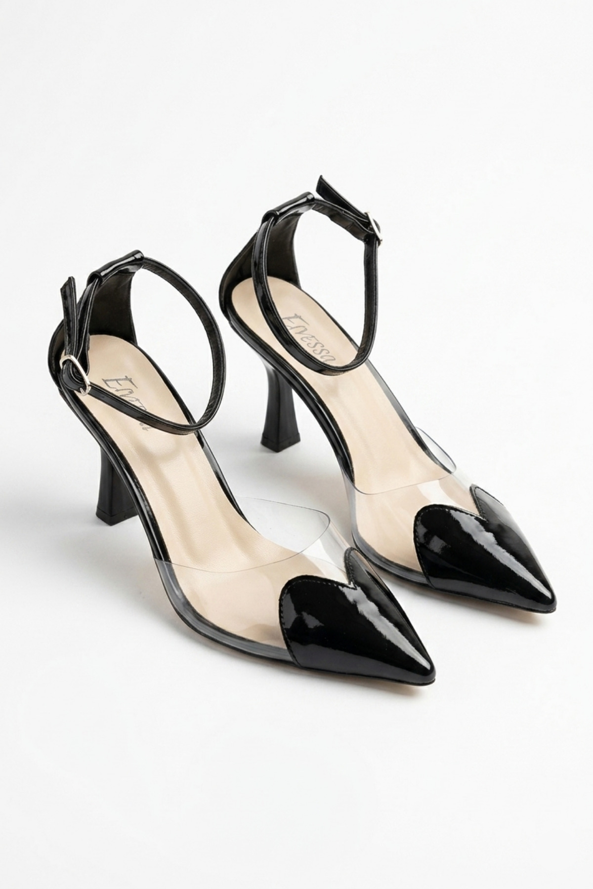 Black Spring Heart Comfortable Fit 7cm Heel Shoes
