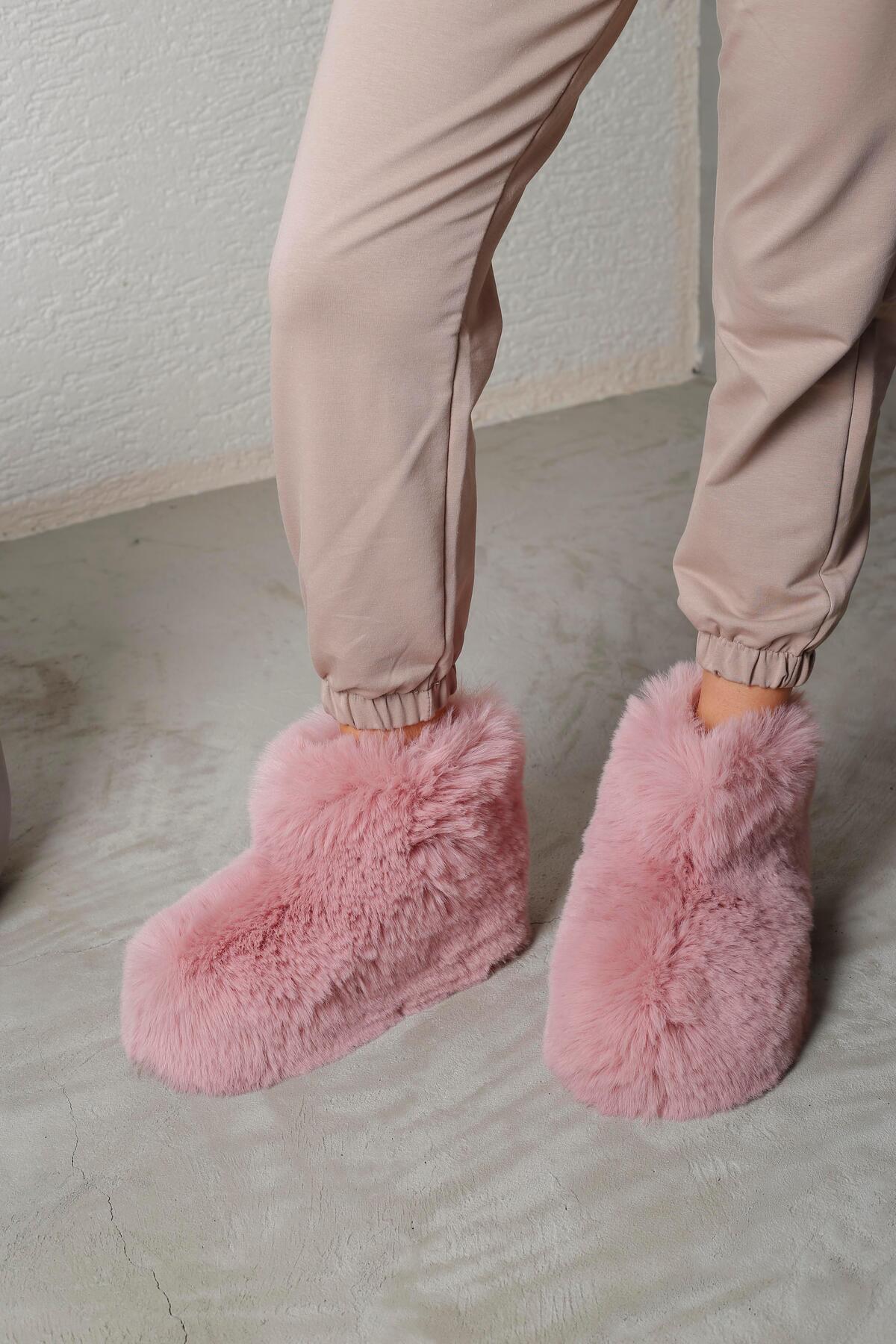 Beyond Kadın Gül Kurusu Bumble İçi Kürklü Ultra Hafif Tüylü Panduf 4cm BYND03 görsel 2