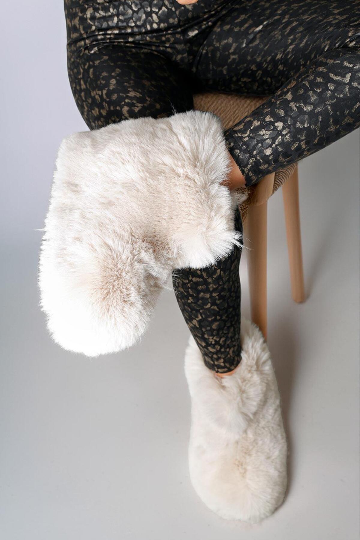 Beyond Kadın Krem Bumble İçi Kürklü Ultra Hafif Tüylü Panduf 4cm BYND03 görsel 3