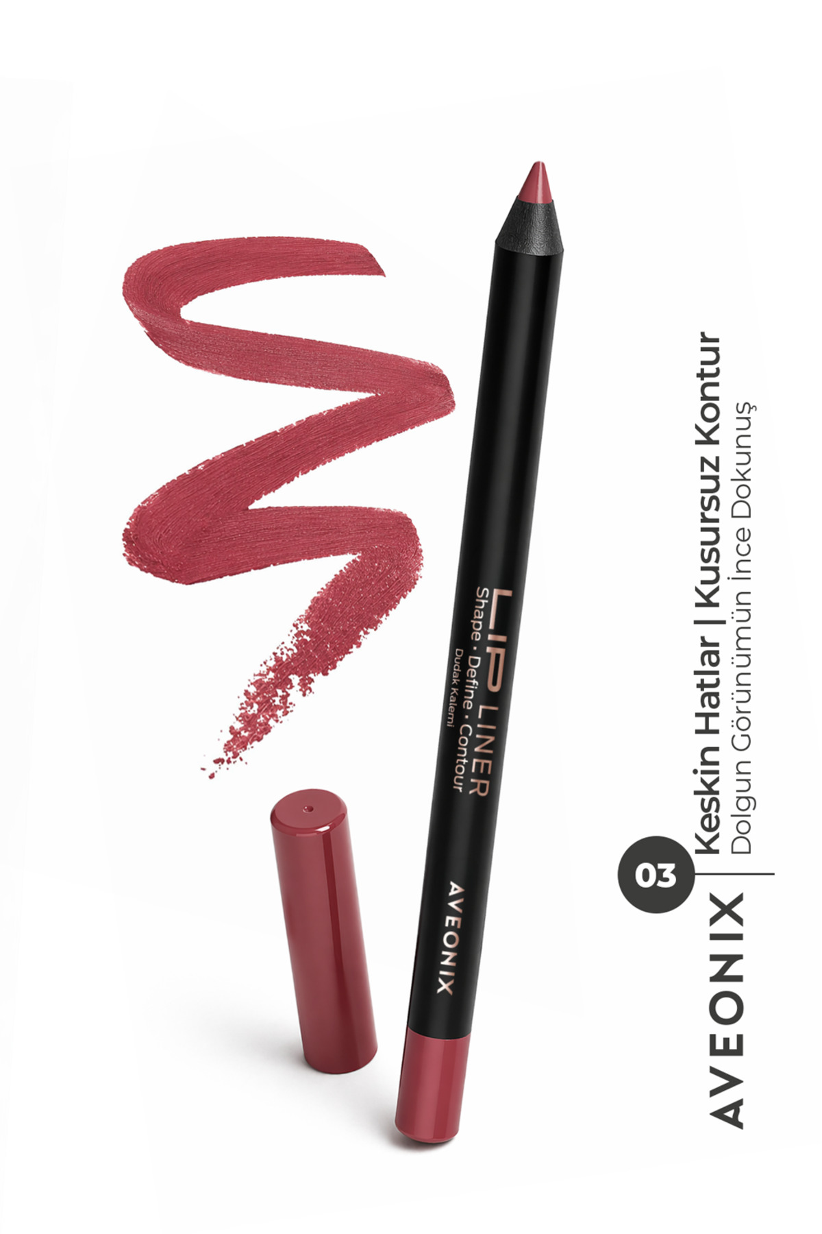 AVEONIX Lip Liner 03 İpeksi Dokulu Kolay Uygulanan Net ve Pürüzsüz Çizgi Dudak Kalemi - Fiyatı, Yorumları