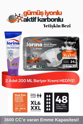 LORİNA Aktif Karbon&Gümüş iyon destekli Bel Bantlı Hasta Bezi XL-XXL 24’lü 2 ...