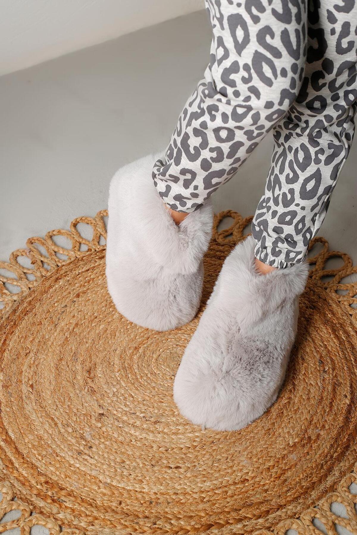 Beyond Kadın Gri Bumble İçi Kürklü Ultra Hafif Tüylü Panduf 4cm BYND03 görsel 3