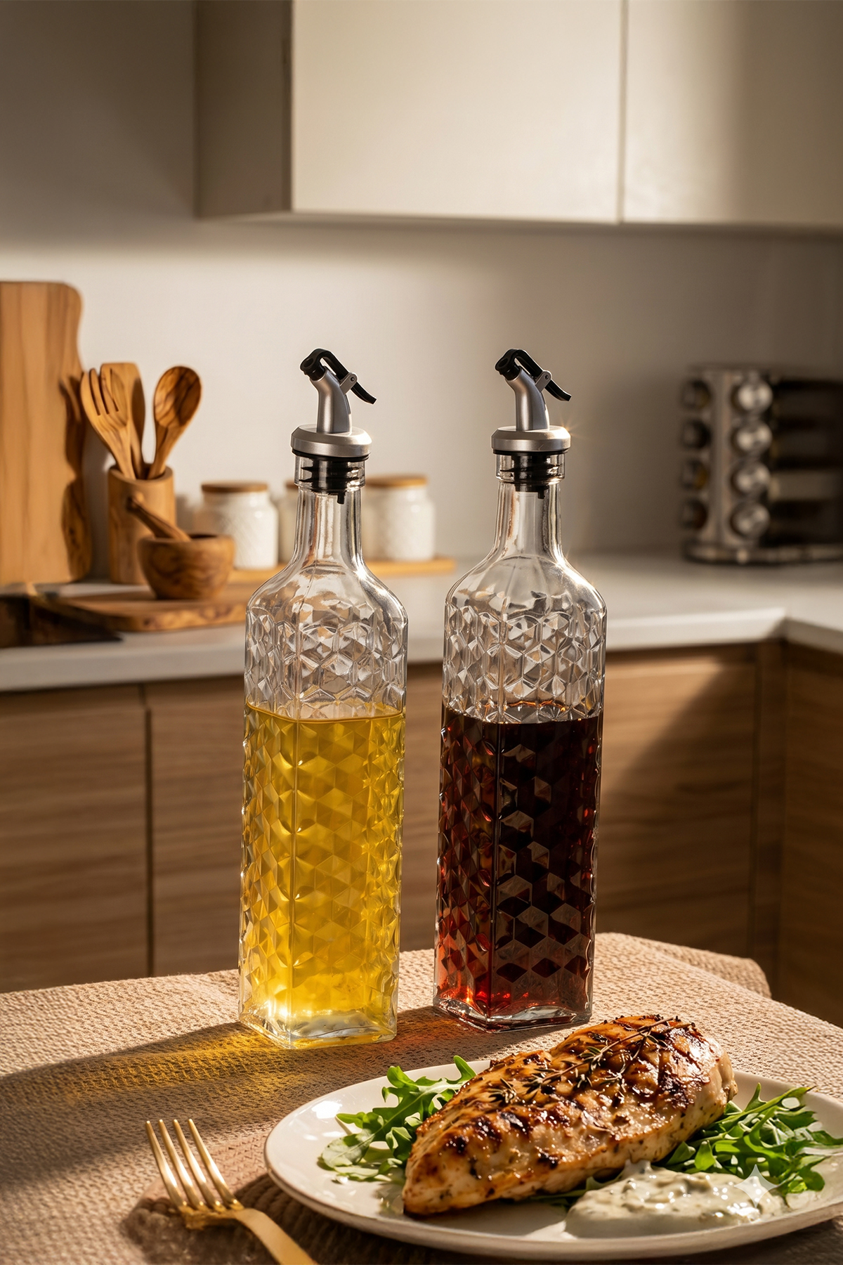 DHZ90116-1 2-Piece Glass Oil Bottle Vinegar Bottle Oil Bottle with Sealed Lid 500ml
