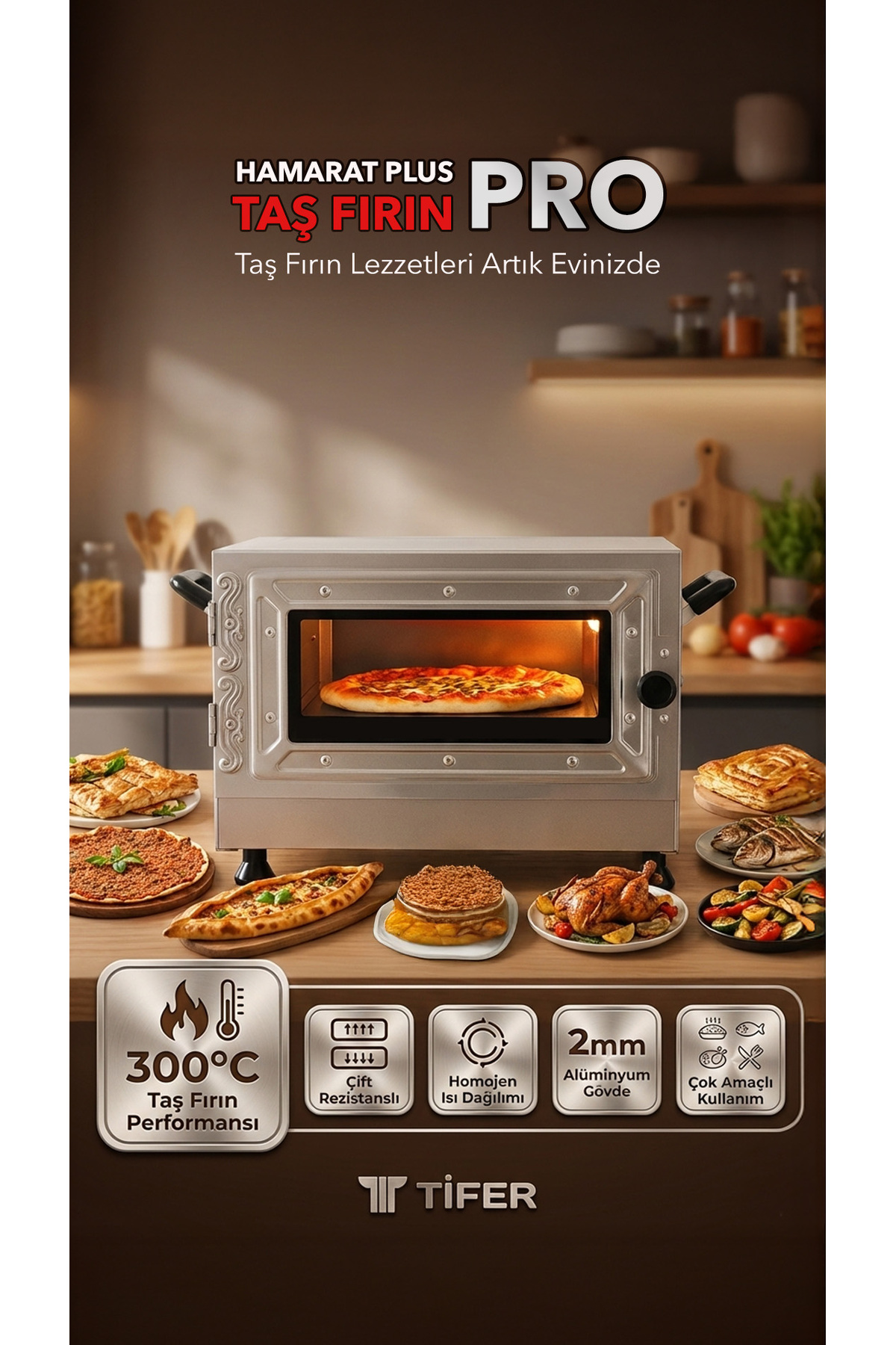 Tifer Hamarat Plus PRO Elektrikli Çift Rezistanslı Taş Fırın Bazlama, Pizza, Pide ve Lahmacun Fırını