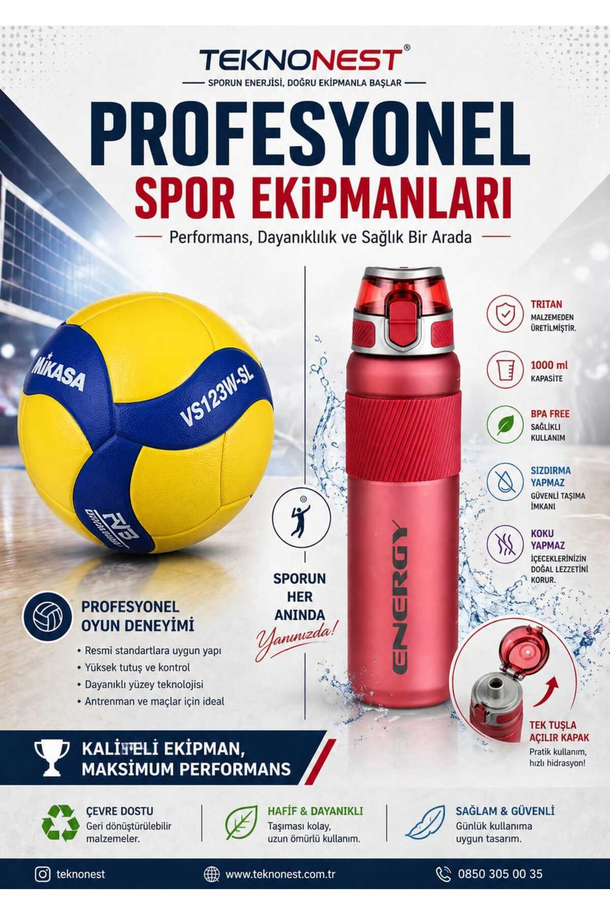 MIKASA WS123-SL VOLEYBOL TOPU +ENERGY 1000 ml KIRMIZI SULUK