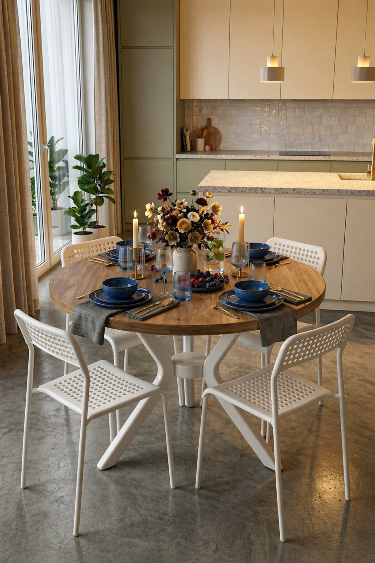 Pine 4 Seater Kitchen Table Set Round Table Dining Table Kitchen Table Chair Set 4 Chairs 1 Table