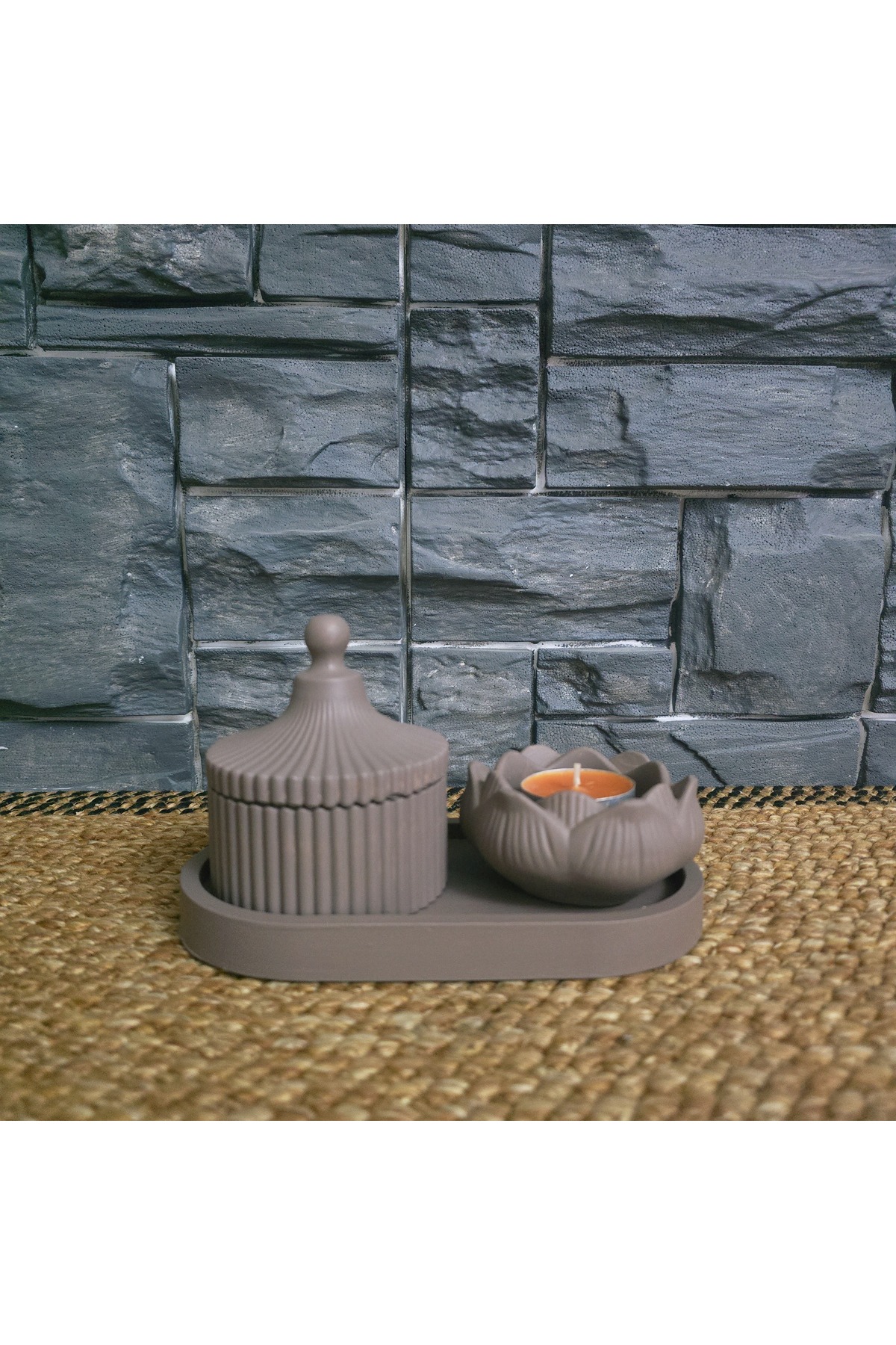 Decorative box with lid and Lotus candle holder 3-PIECE SET with STAND decorative home gift