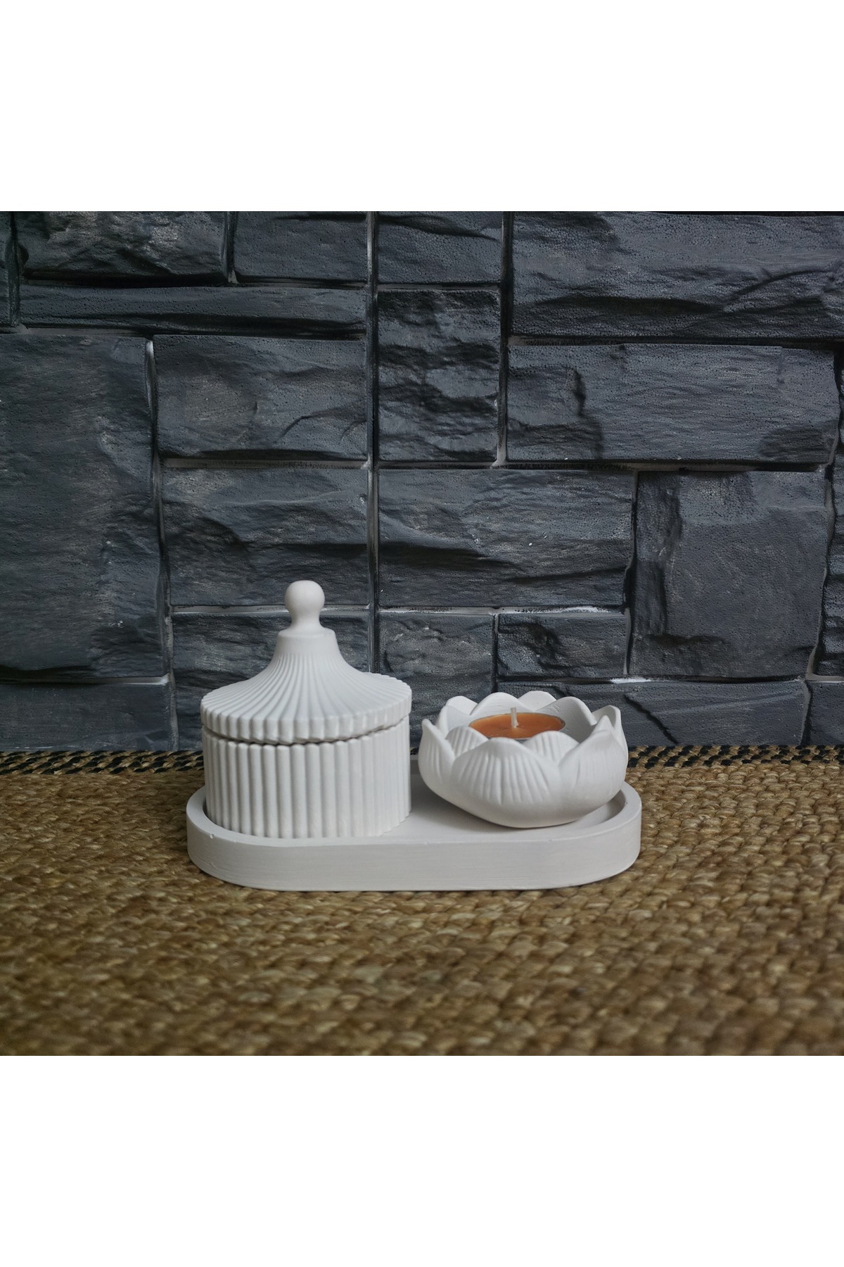 Decorative box with lid and Lotus candle holder 3-PIECE SET with STAND decorative home gift