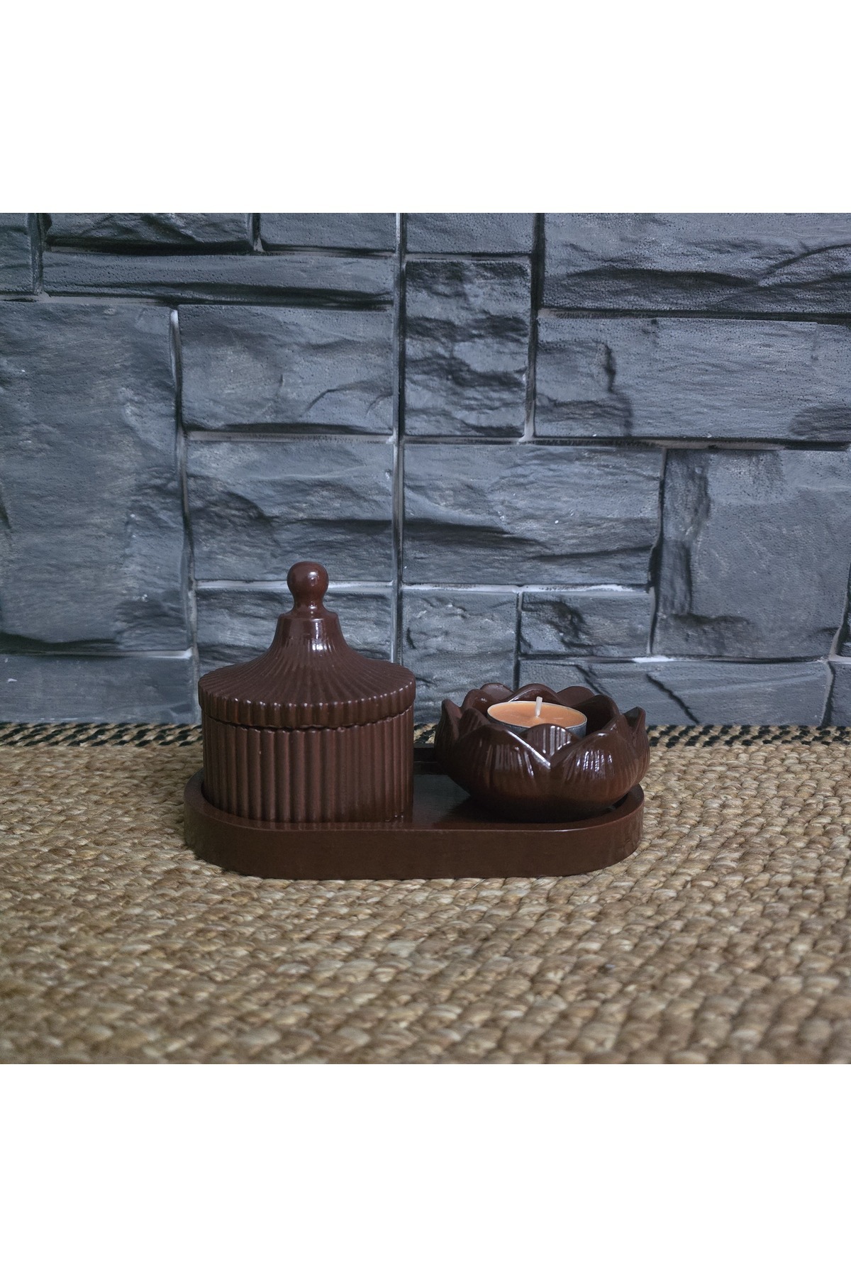 Decorative box with lid and Lotus candle holder 3-PIECE SET with STAND decorative home gift